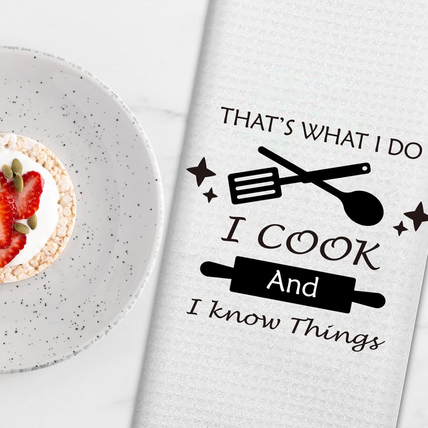 Funny Kitchen Towels, That's What I Do I Cook and I Know Things, Humorous Tea Towel Hand Towels for Home Decor, Housewarming Gifts for Hostess Friends, 16×24 Inch image 3