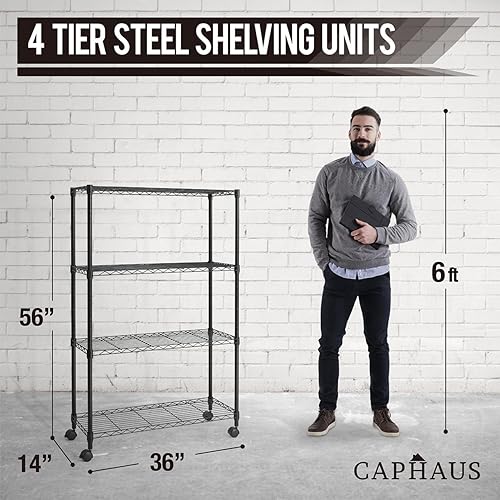 Miniatura 3 de CAPHAUS NSF Estantería de alambre ajustable negra con forro, estantería de almacenamiento de sótano, estantes de almacenamiento de acero metálico,