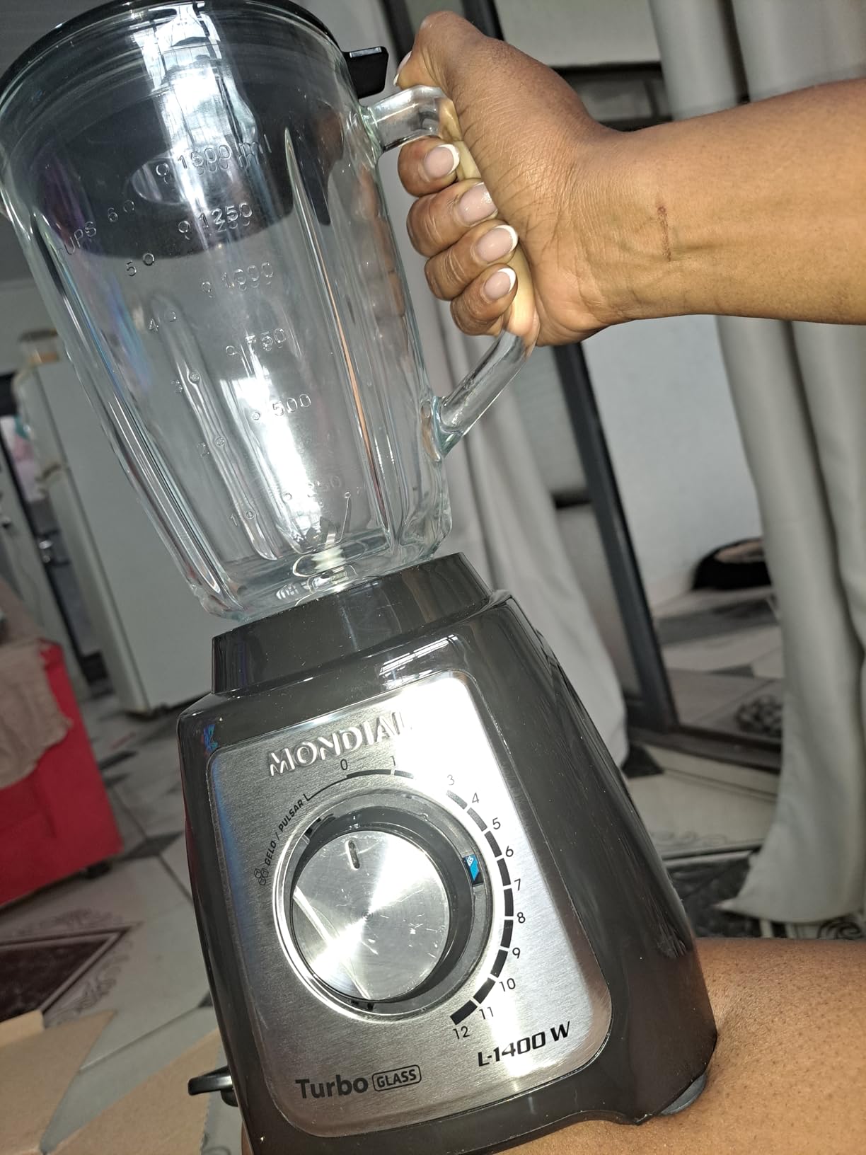 Liquidificador Turbo Glass Jarra de Vidro, Mondial, Preto/Inox, 1400W – L-1400 GI