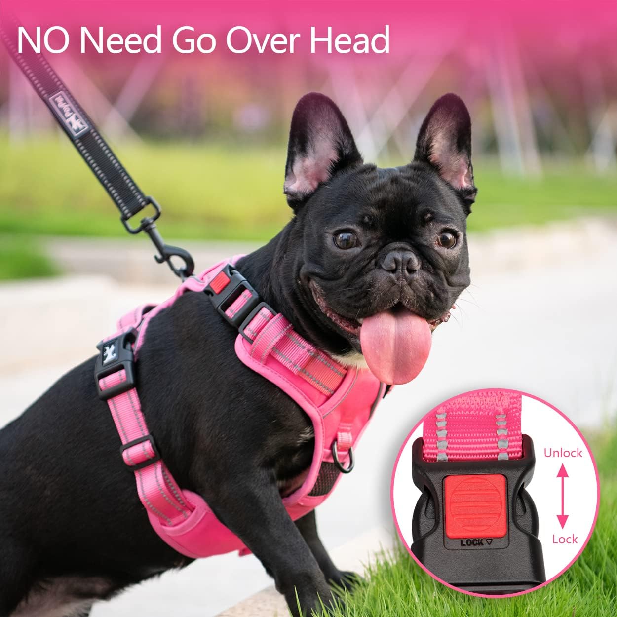 poypet no pull dog harness, no choke reflective dog vest, adjustable pet harnesses with easy control padded handle for small medium large dogs(pink matching trim,xl) xl pink(matching trim)