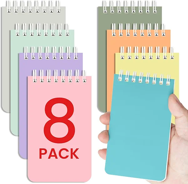 Pocket Small Notebook 3" x 5", Set of 8 Mini Little Spiral Notebook, Nursing Notepad, Perfect for Work, School, Office, Nurse, Travel - Soft Harmony
