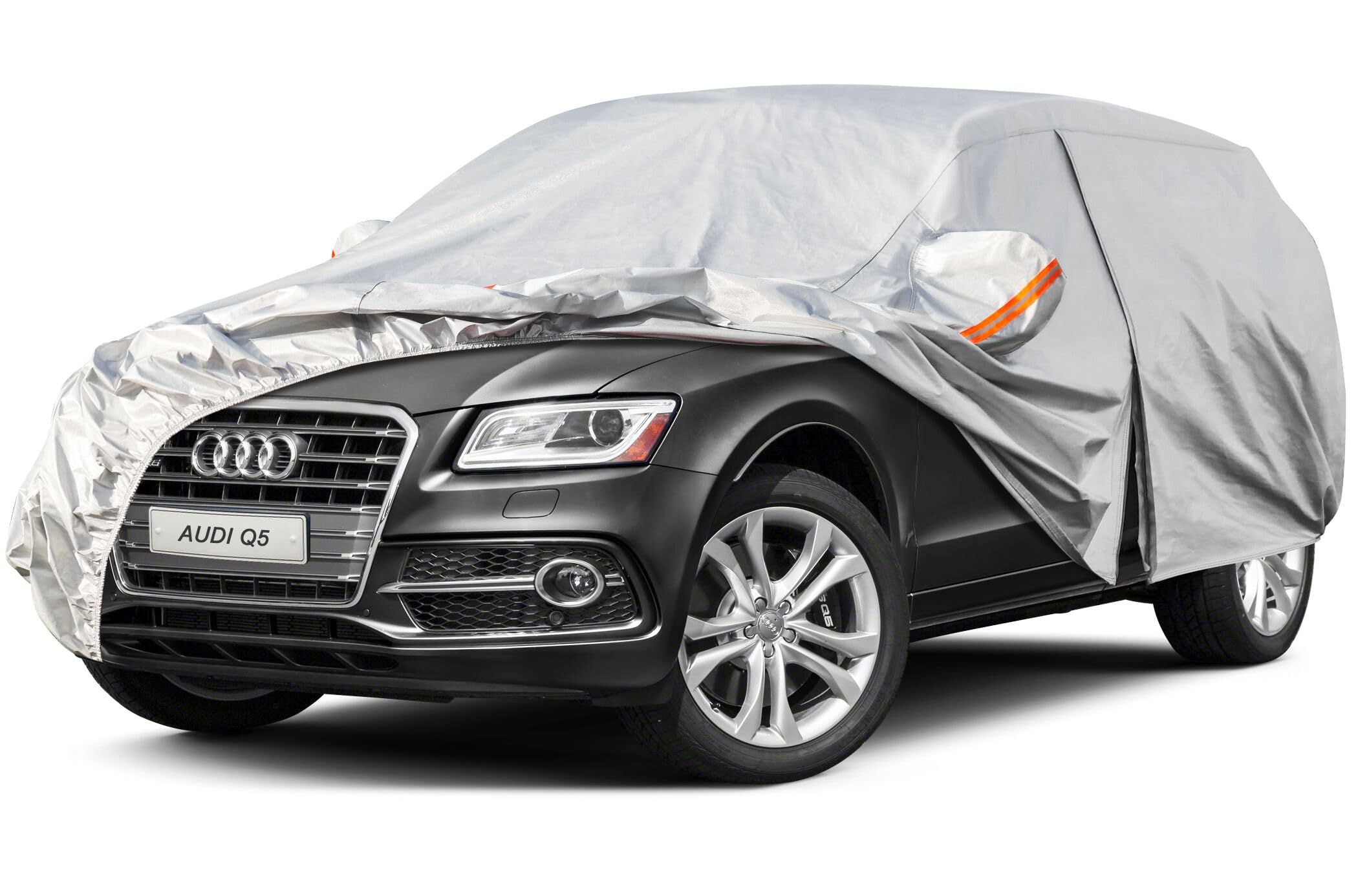 Kayme Autoplane Wasserdicht Atmungsaktiv für Audi Q5 (2008-2025), 6 Schichten Vollgarage Autoabdeckung für Regen Sonne Staub Schutz Verkratzt, Autoabdeckung mit Reflektierenden Streifen.