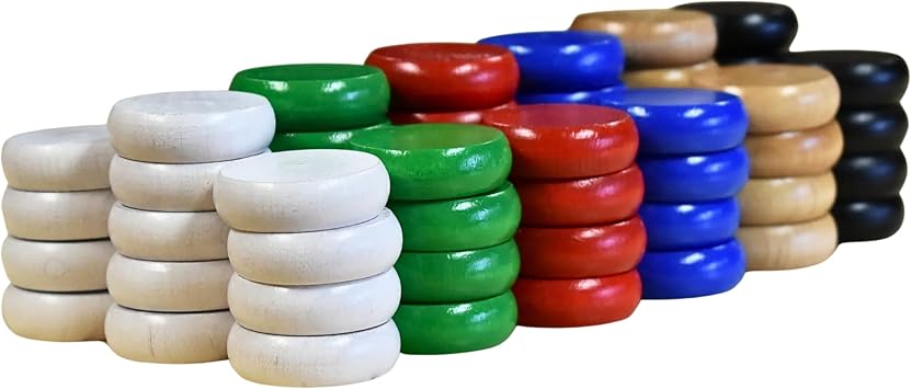 6 Player Crokinole Disc Party Pack with a Velvet Pouch 78 Small Discs - 1 1/8 Inch Diameter 2.9cm