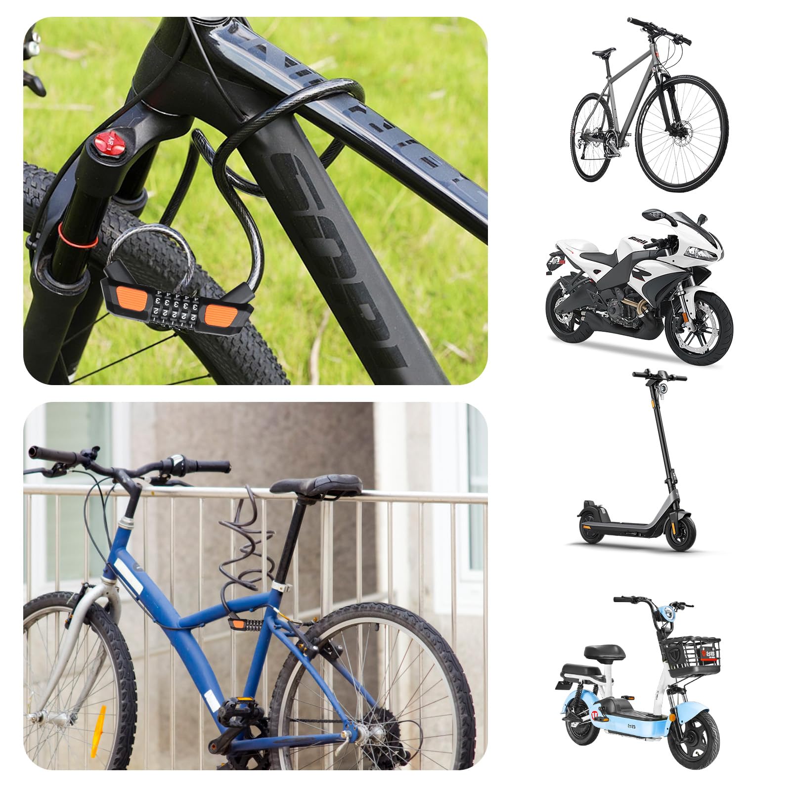 AiQInu Lucchetto Bici Combinazione, Catena Bicicletta Antifurto 120cm x 12mm Livello di Sicurezza Molto Alto Lucchetto Bicicletta per Triciclo Scooter Moto