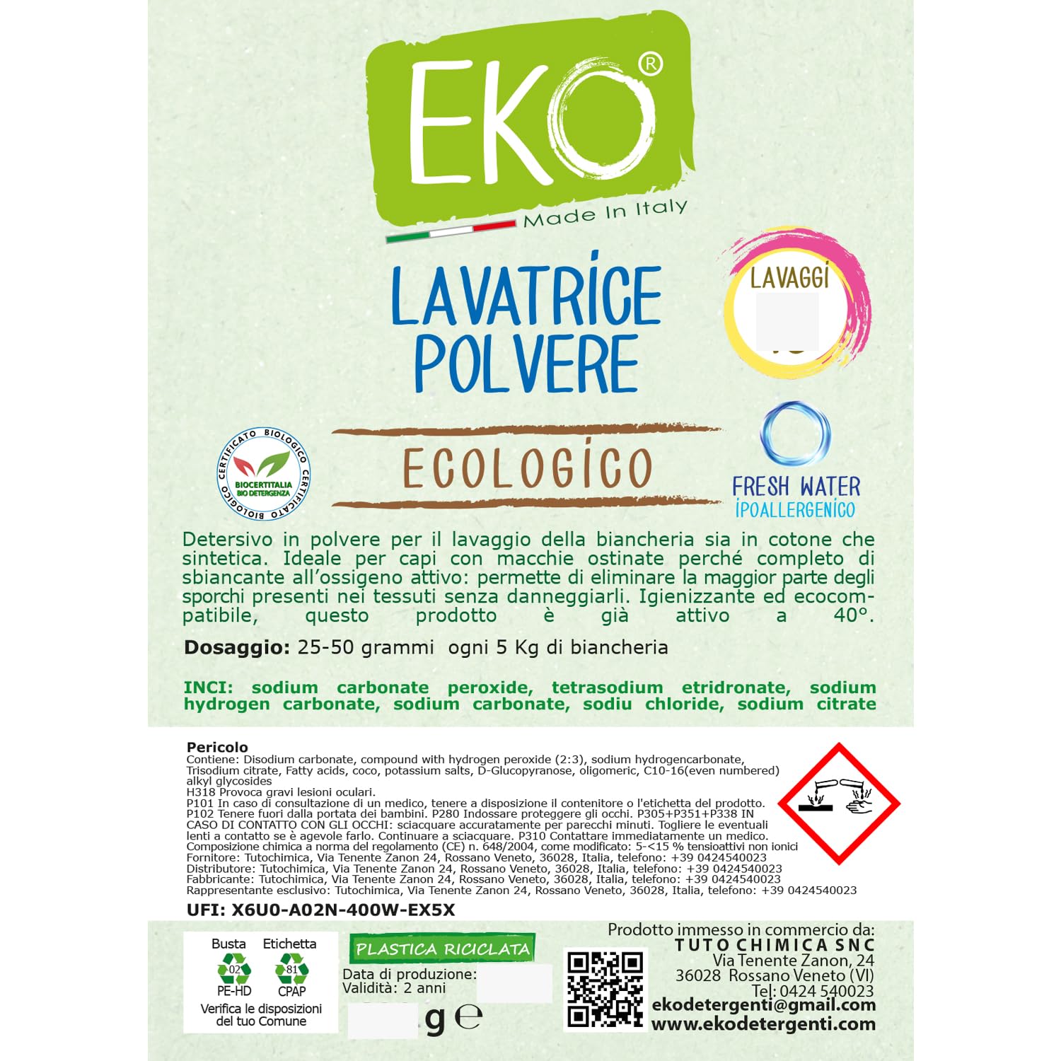 Eko Detersivo Lavatrice Polvere 4Kg Ecologico