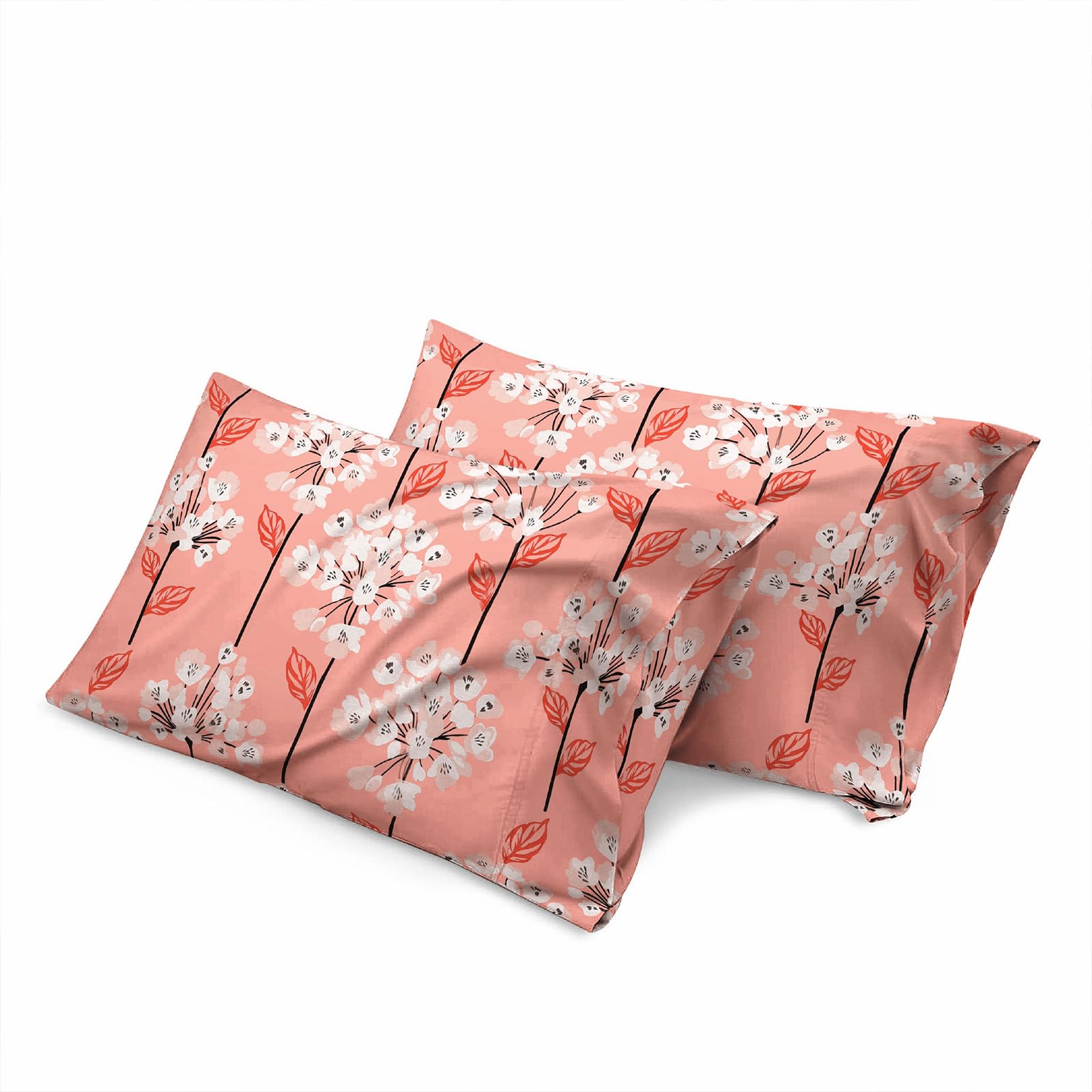 Shadow Sleep Pillow Case 100% Egyptian Cotton 400 Thread Count Luxury Floral Printed Flower Design Pair of Pillowcases Breathable Soft Machine Washable Bed Pillow