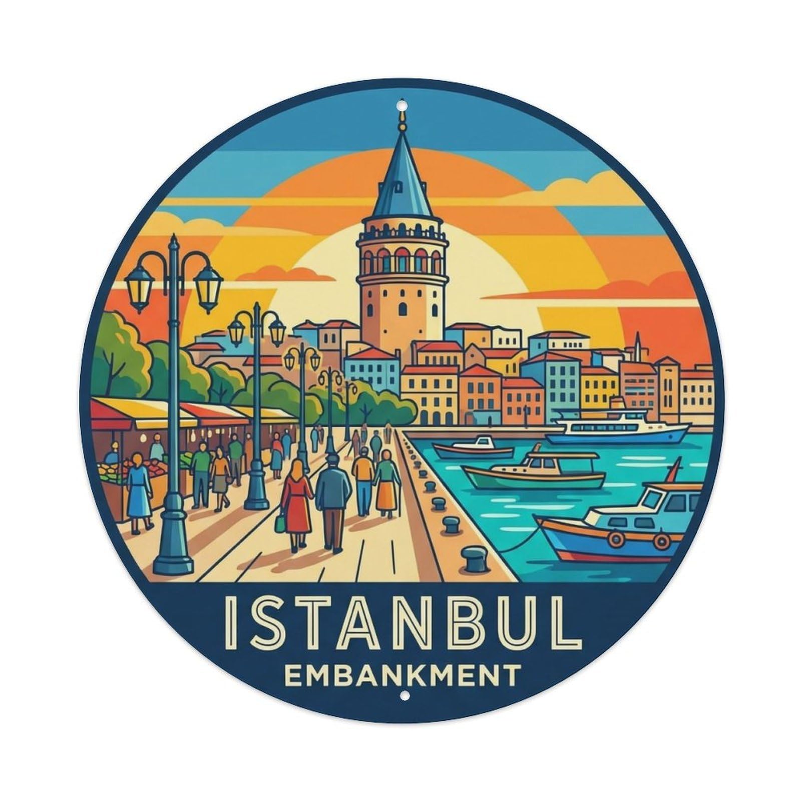 Vintage Travel Istanbul Turkey Embankment Vintage Metal Tin Sign Plaque Wall Decor for Cafe, Club Bar, Office, Garden Metal Poster 8x8Inch