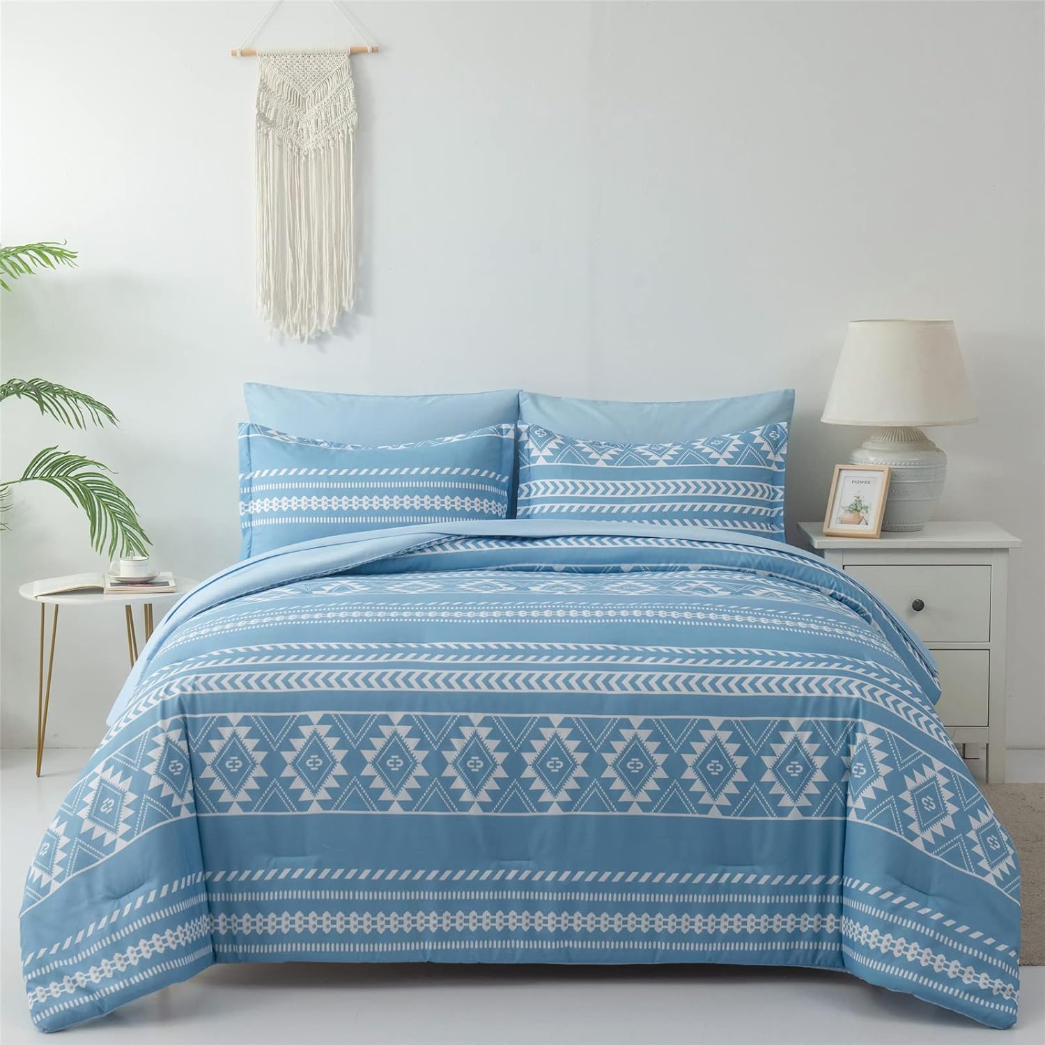 Queen Comforter Set,Bed in a Bag 7 Piece,Reversible Boho