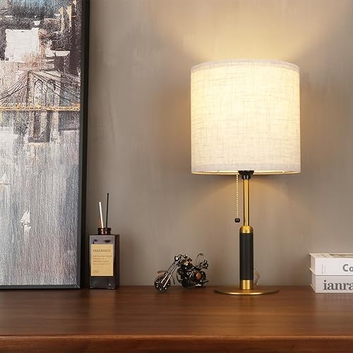 Miniatura 9 de 18.9" Bedside Table Lamp for Nightstand 3-Color Temperatures Living Room Lamp for Bedroom Wood Fabric Pull Chain Switch Small Desk Lamps Home Office