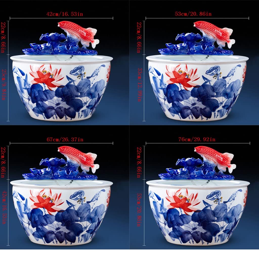 Réservoir Poissons D'aquarium Bol à Poisson en céramique de Style Chinois Bureau Salon Balcon du Sol au Plafond Accueil Circulation Débit Ornement d'eau Cour Rouge | 67cm