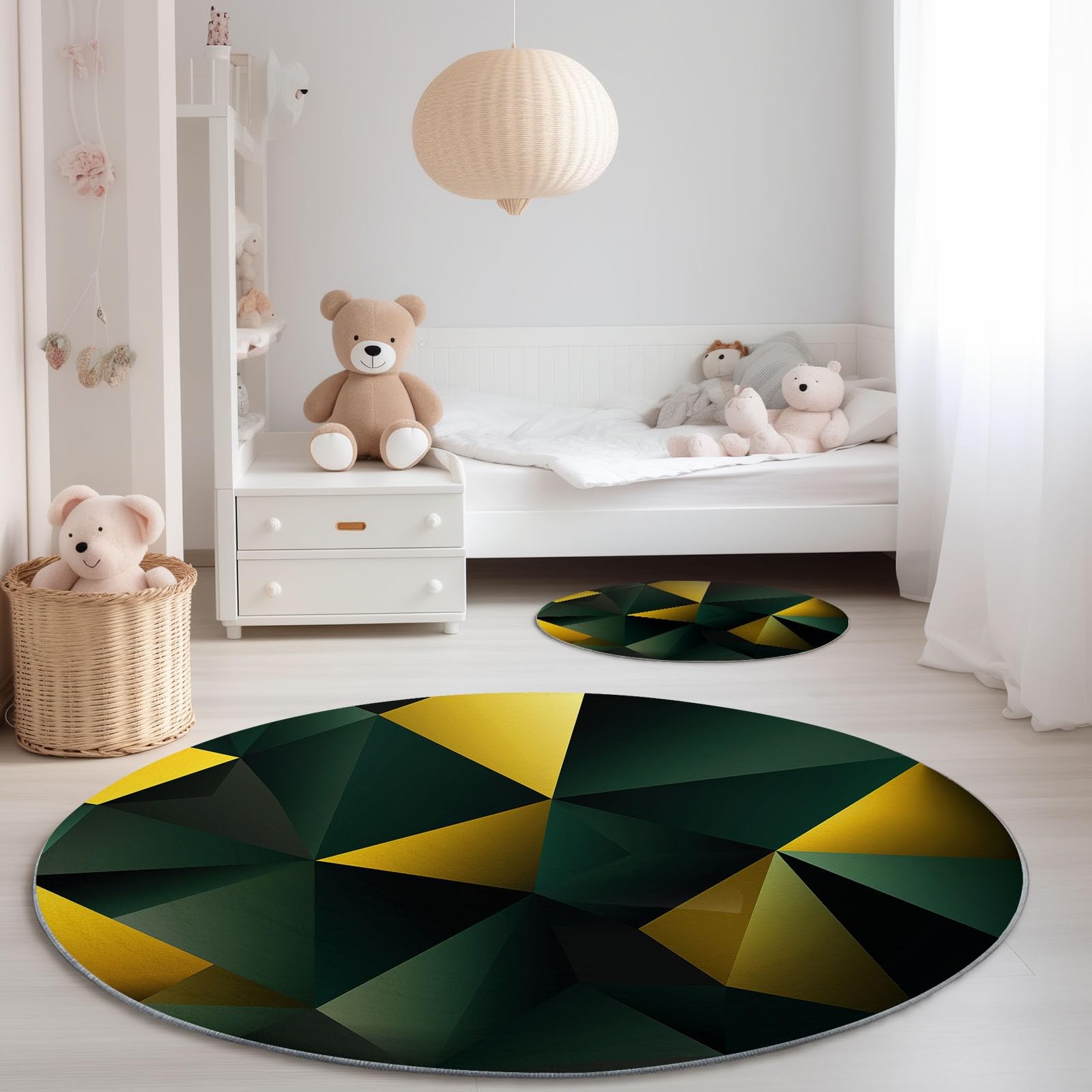 Tapis rond pour salon et chambre à coucher au style géométrique 3D jaune