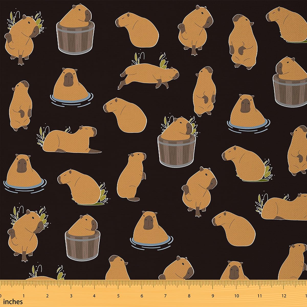 Homemissing Multicolored 8 Capybara Fabric By The Yard Animals Lovers Decorative Waterproof Outdoor Fabric Outdoor Fabric Cutes Capybara Upholstery Fabric For Chairs Kawaii Black Outdoor Fabric 1 Yard (L92*W150cm)