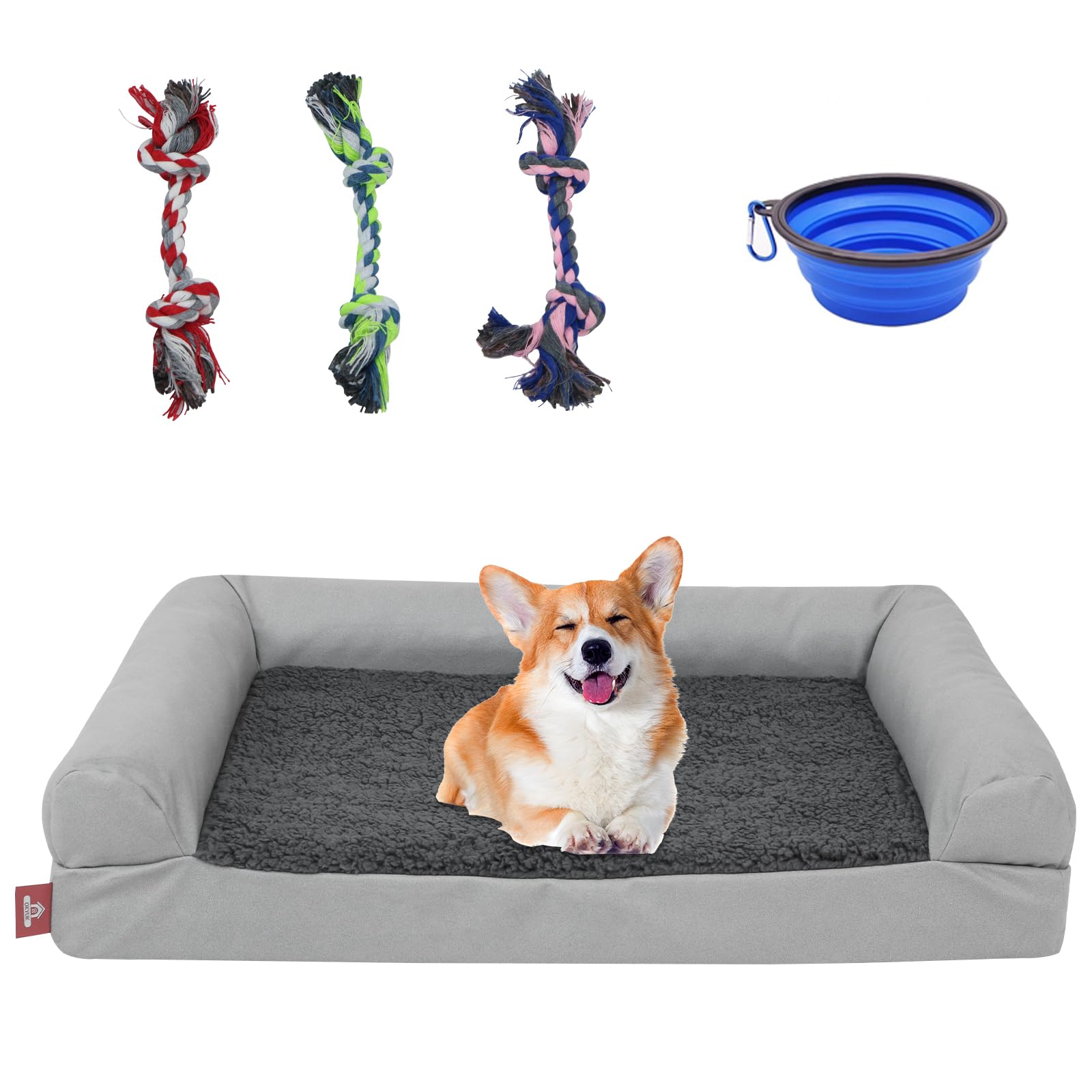 Cama para perros grandes, medianos y pequeños, lavable, con funda extraíble, cama grande para perros, gatos, manta de espuma con capa de espuma viscoelástica para mascotas (forma de U, M, gris claro)