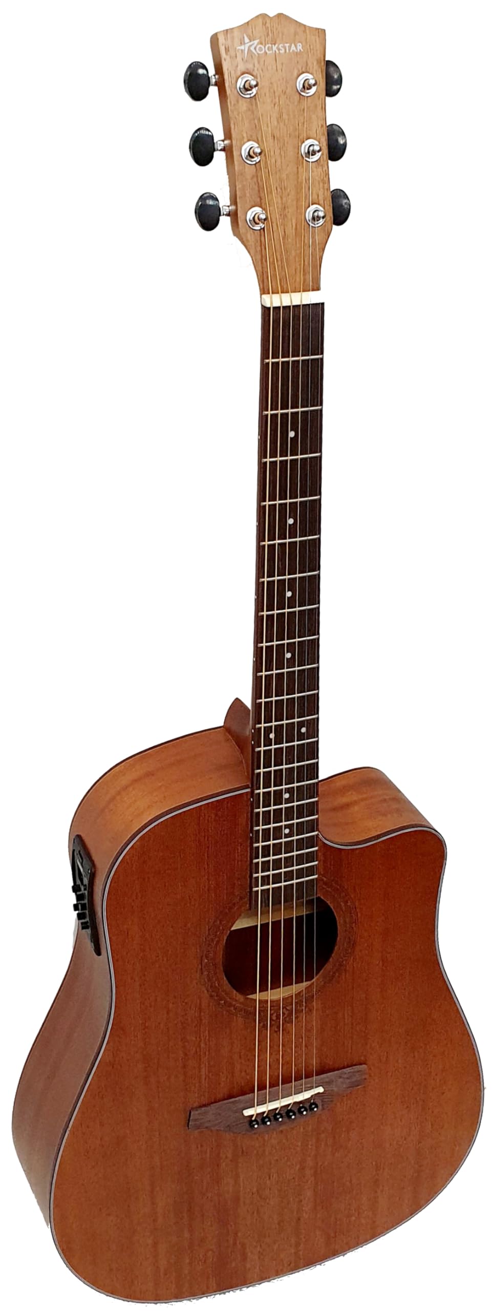 ROCKSTAR - Guitarra Electroacústica Dreadnought SA-4122EQ con Ecualizador 5 Bandas, Presencia, Afinador y Cutaway - Caoba y Palisandro Técnico