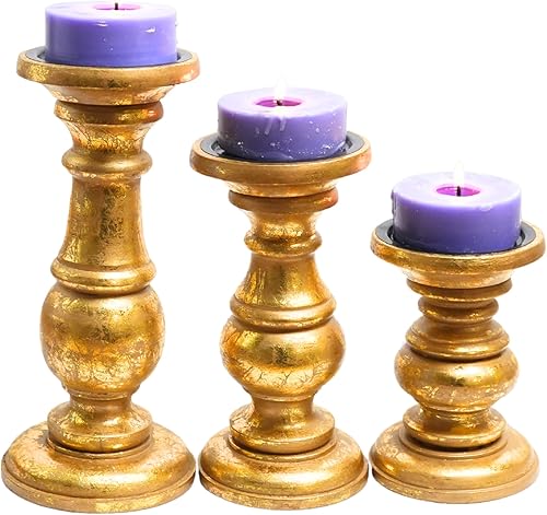 Miniatura 12 de Juego de 3 portavelas para velas de pilar, portavelas de madera de granja, hecho a mano para Homedecor, centro de mesa, soporte de vela de madera
