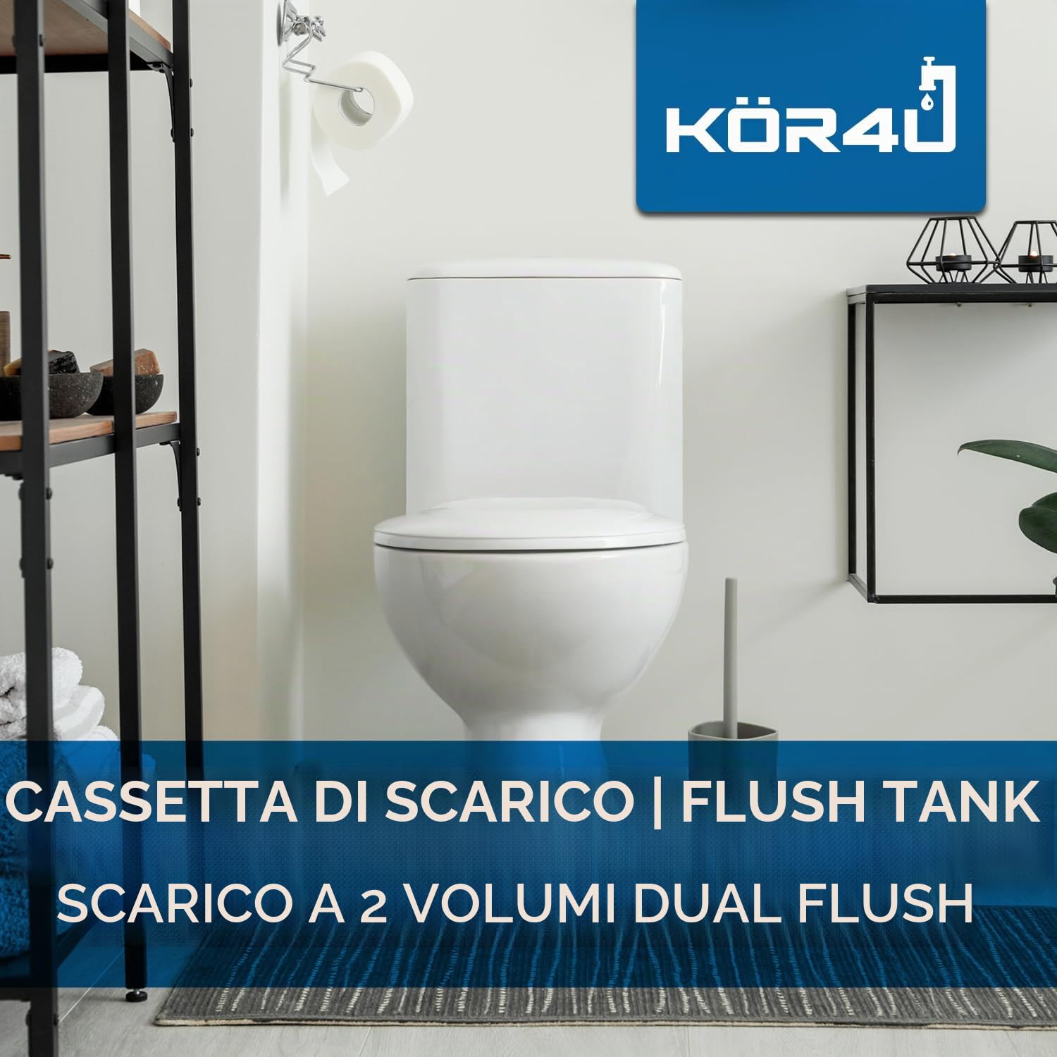 kör4u Cassetta WC bianca, 2 quantità di risciacquo, 6/9 l, risparmio idrico, set completo