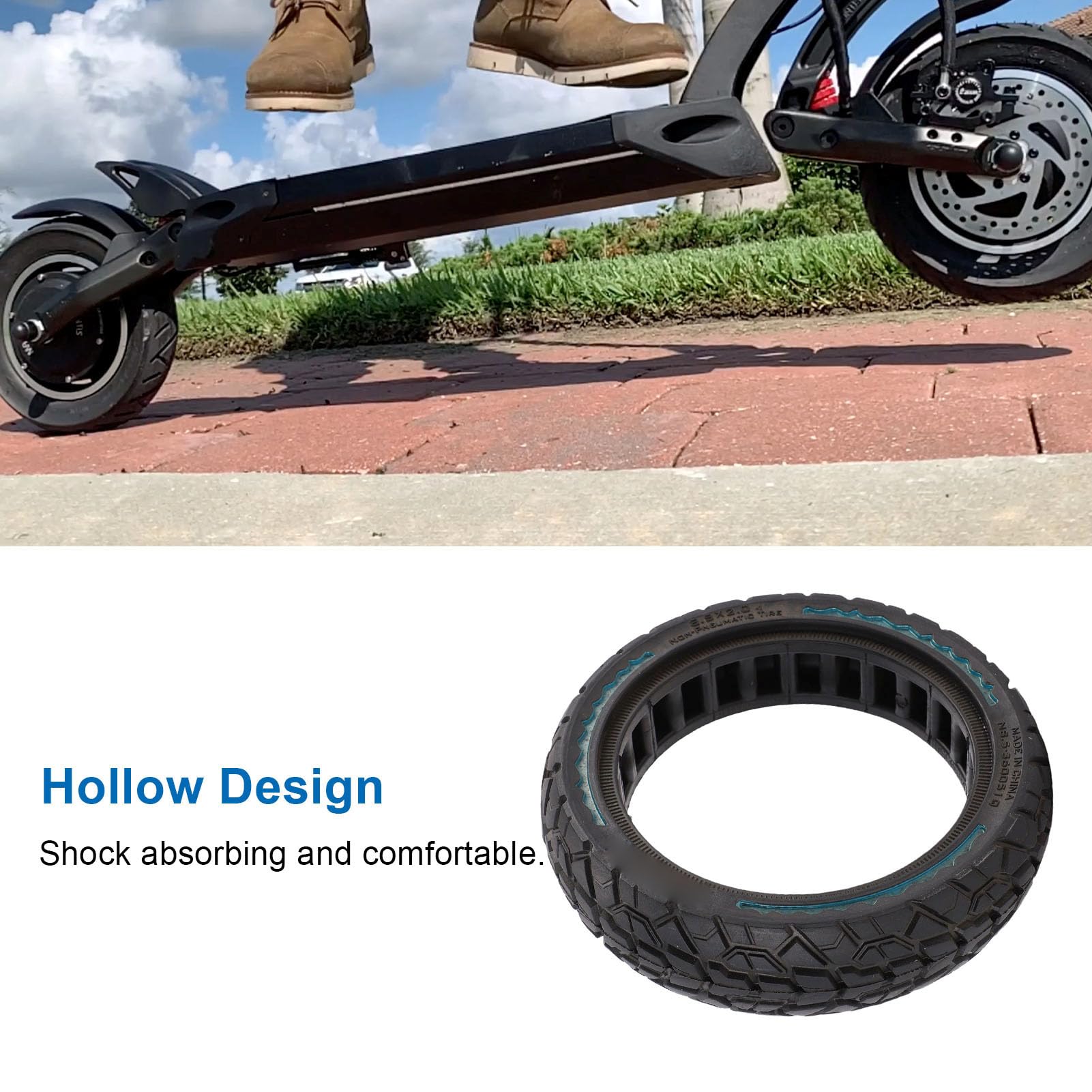 Luocute Pneu Solide Tout-terrain, 8,5 X 2,0 50/75-6,1 en Caoutchouc Creux, Pneu sans Chambre à Air Résistant aux Chocs pour Scooter électrique (BLUE)