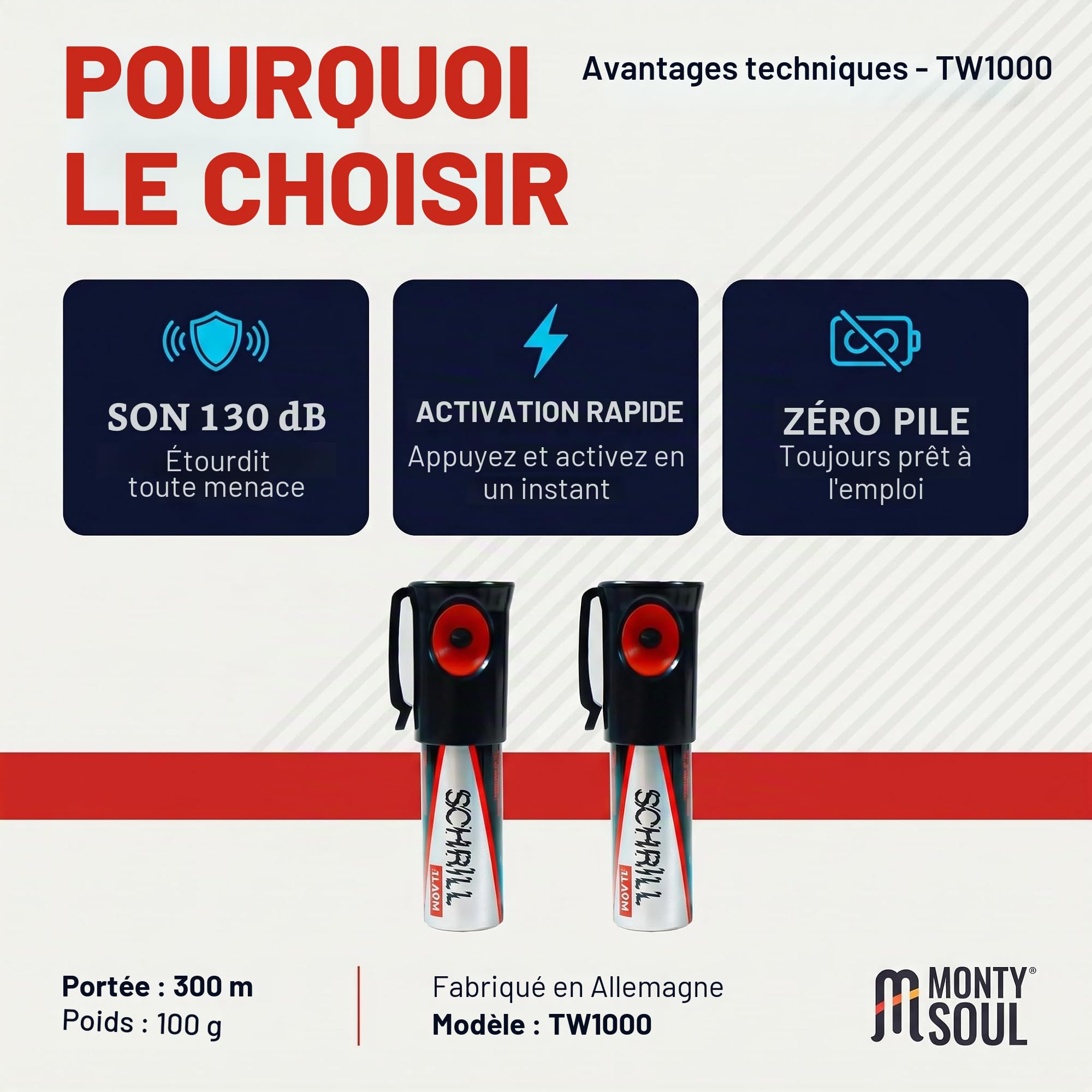Dispositif de sécurité portable sans piles – Défense personnelle contre les personnes malveillantes et les animaux dangereux – Urgences et autodéfense – Fabriqué en Allemagne (2)