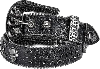 Skull Rhinestone Belts for Men Women Bling Studded Belt With Metal Buckle Western Cowboy Punk Belt For Jeans Pants Jacket