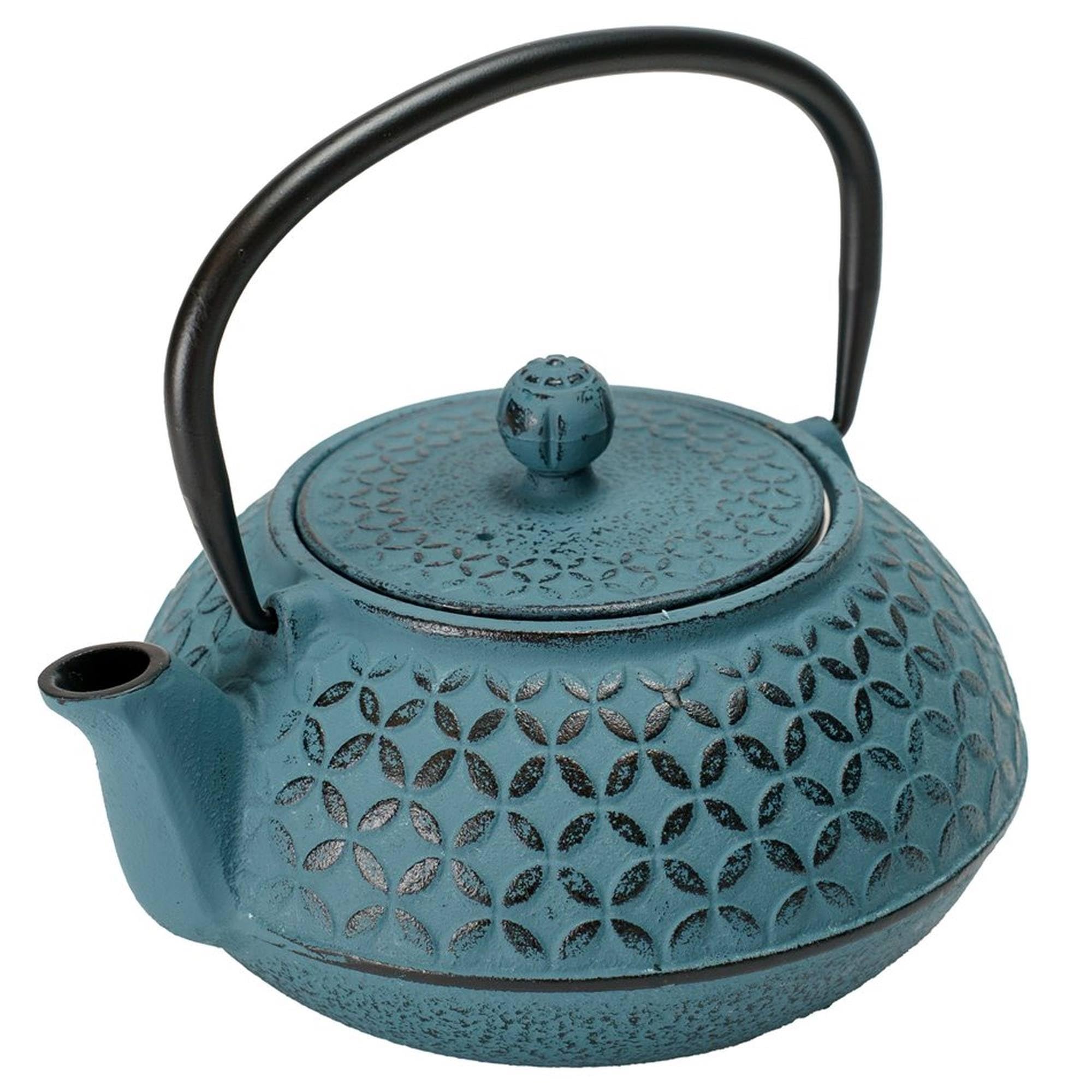 Well Home Tetera de hierro fundido azul Flower 1L, con filtro