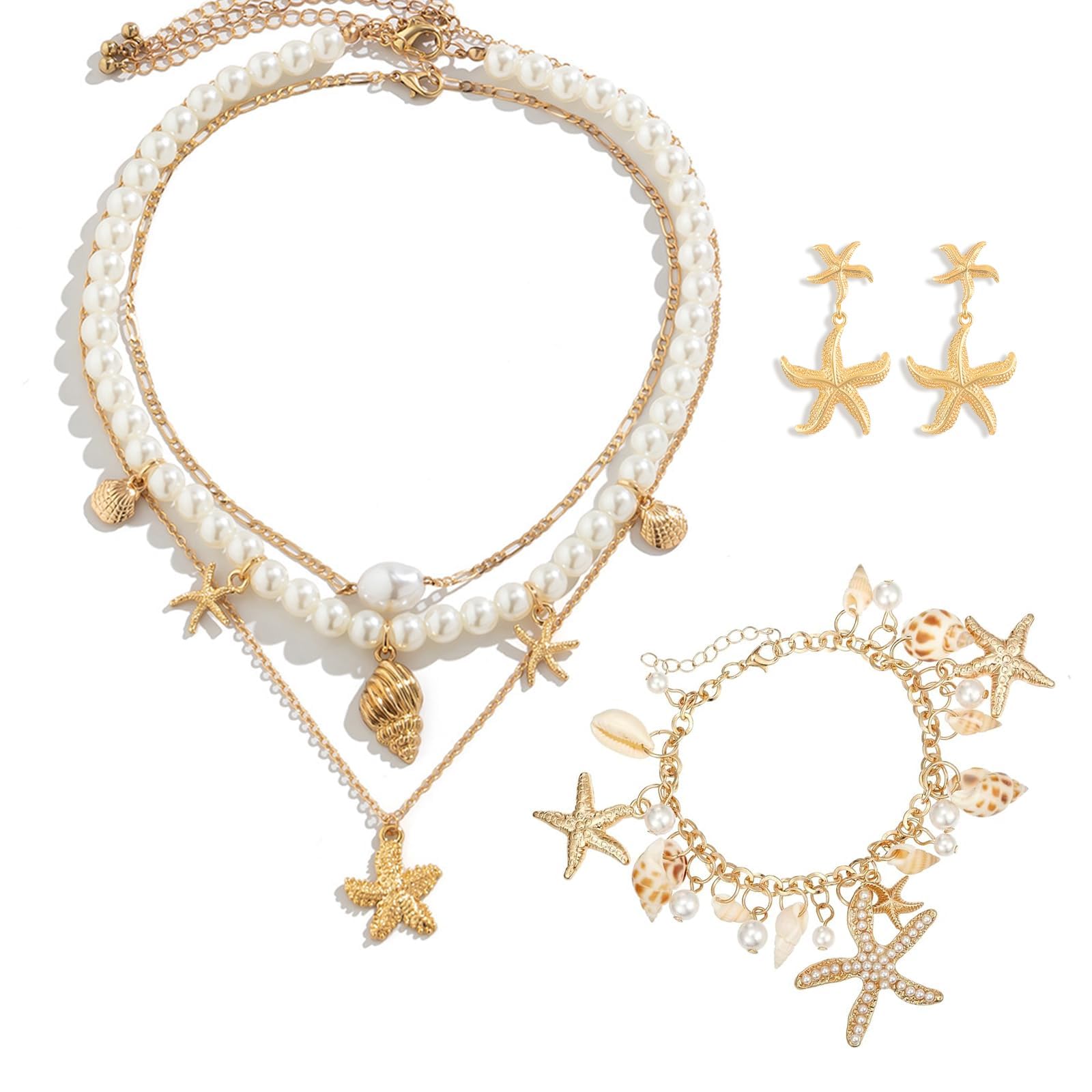3PCS Beach Jewellery for Women, Layered Necklace Set with Seashell Designs, Bohemian Style Accessories for Summer Vacations and Pool Parties, 3 Piece Jewellery Collection-image-12