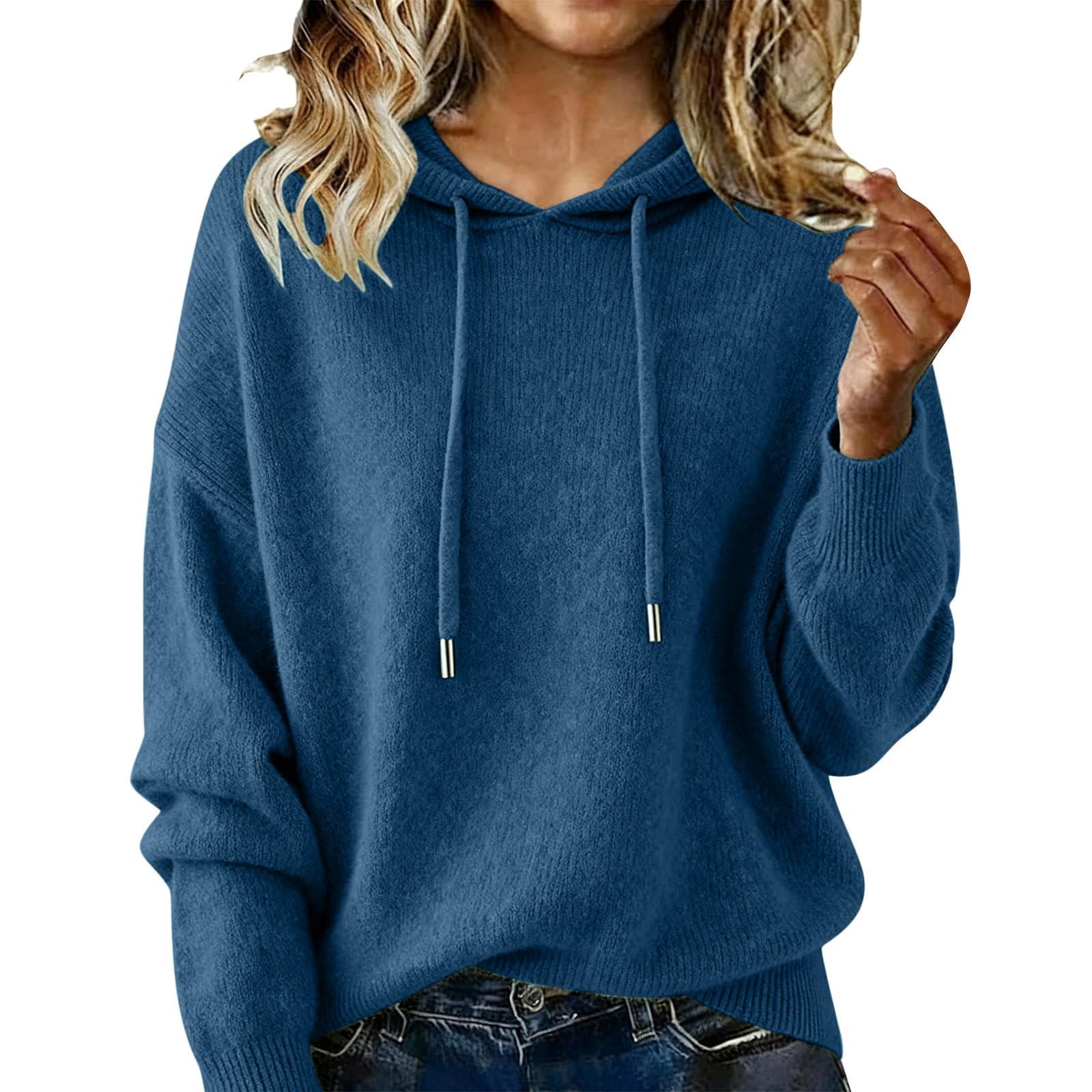 Womens Cashmere-Blend Hoodie Sweater Warm Wool Blend Knit Pullover