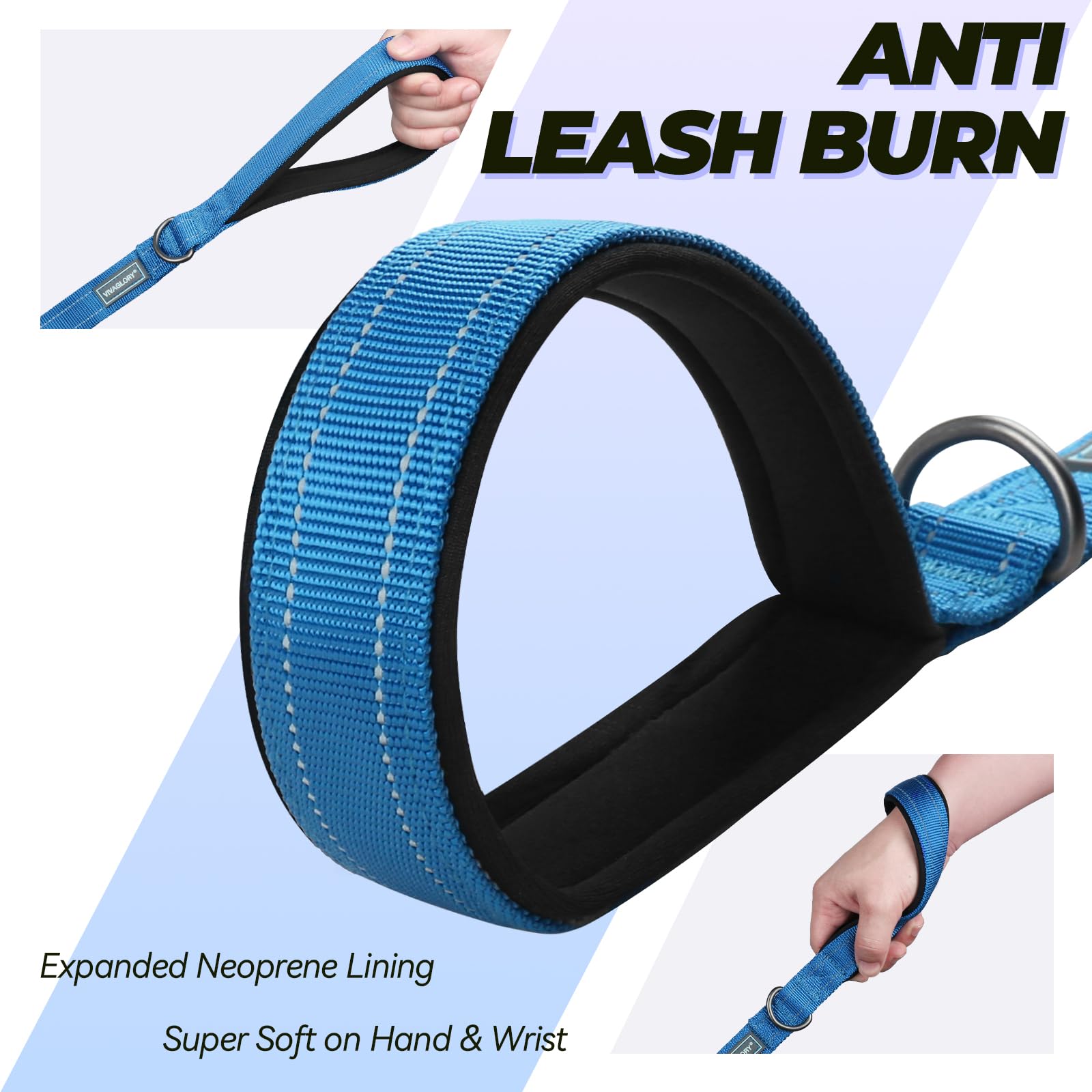 VIVAGLORY Twingrip - Correa de perro de doble asa para entrenamiento y caminar, con mango de tráfico y 2 bucles, control de tráfico reflectante resistente para cachorros y mascotas, 1,2 m x 2,5 cm