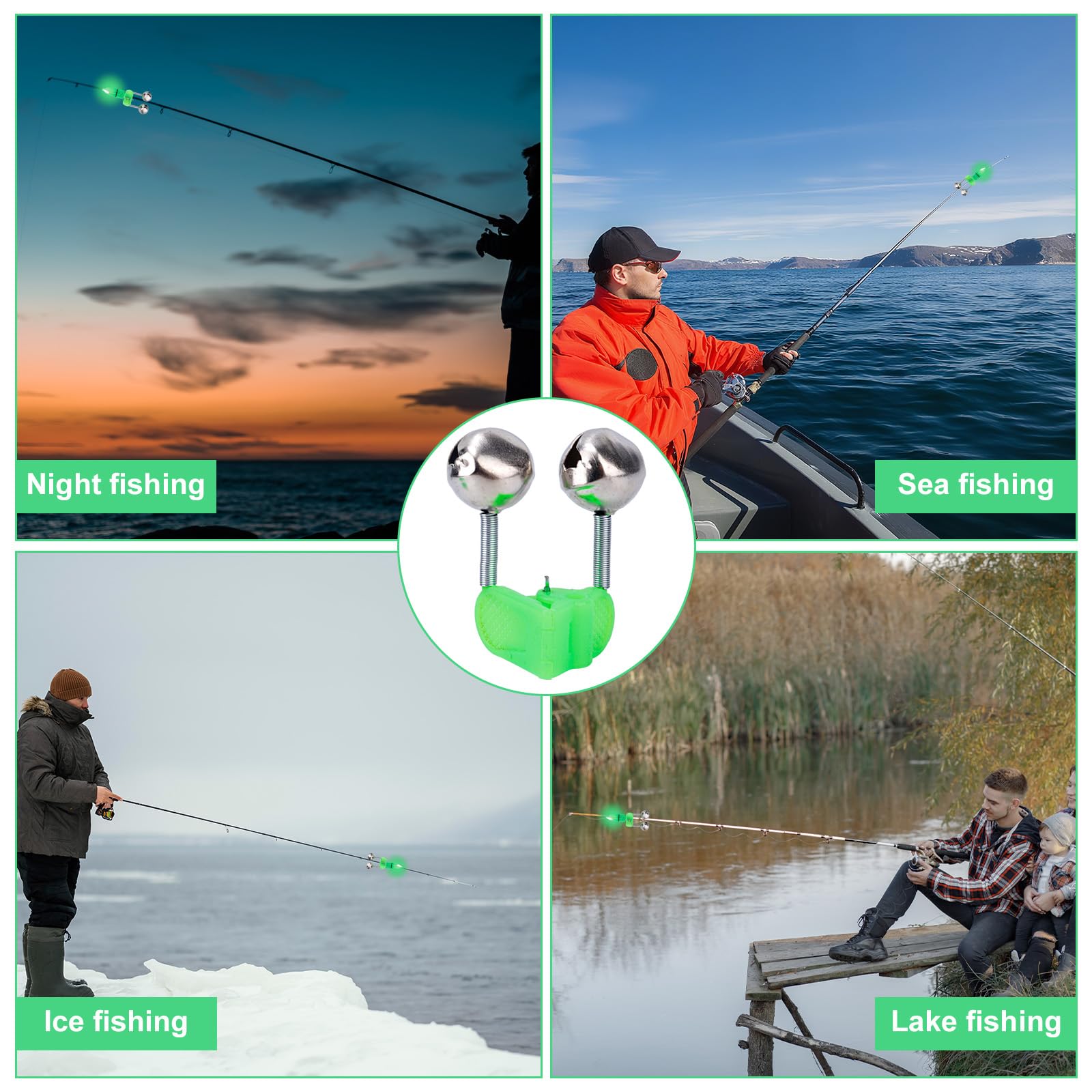 Juego de 25 Cascabeles de Pesca con Luces LED, Cascabeles Clip Caña Doble Alarma Súper Fuerte para Pesca Nocturna/Hielo/Bagre