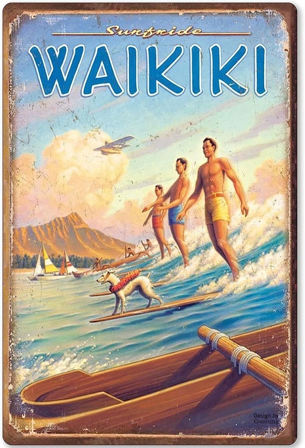 Eletina F7 Metal Tin Sign It's Waikiki Retro Sign Beach Surfing Style Coffee And Bar Wall Art Iron Painting 8X12 Inch Vintage
