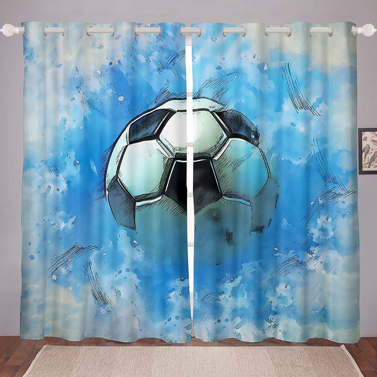 Cortinas de fútbol infantiles reguladoras de luz con estampado deportivo acuarela 46x54