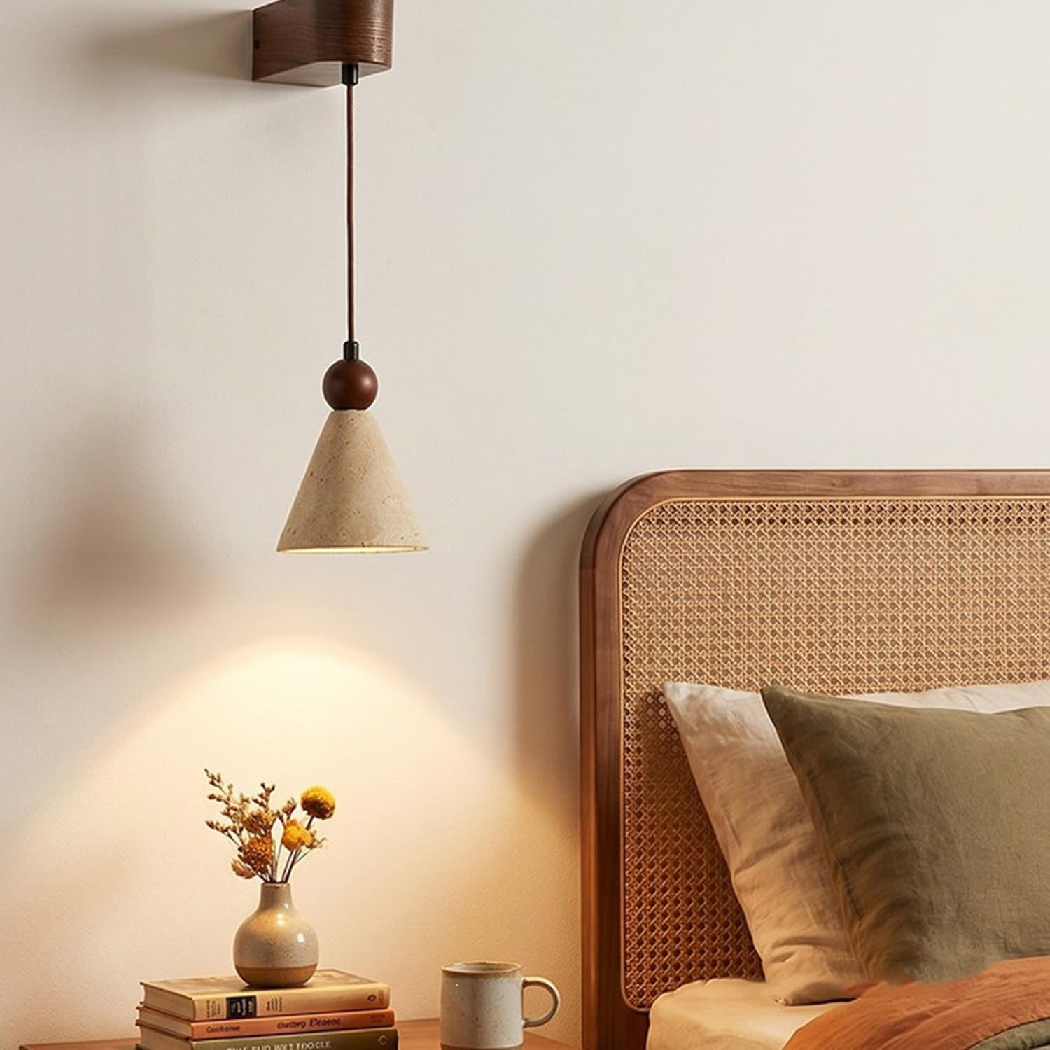 Lampada da parete in travertino in legno artistico