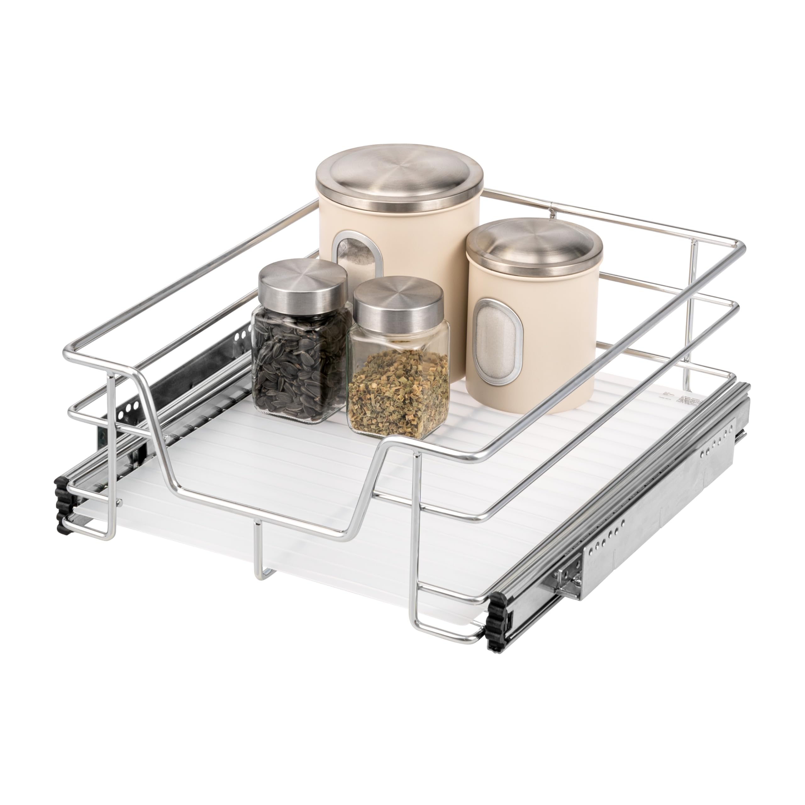 Bremermann Chrome Telescopic Drawer 45 Cm With Shelf, For Retrofitting, With Ball-Bearing Telescopic Runners, Ideal For Kitchen, Bathroom & Bedroom, Made Of Metal (Chrome)