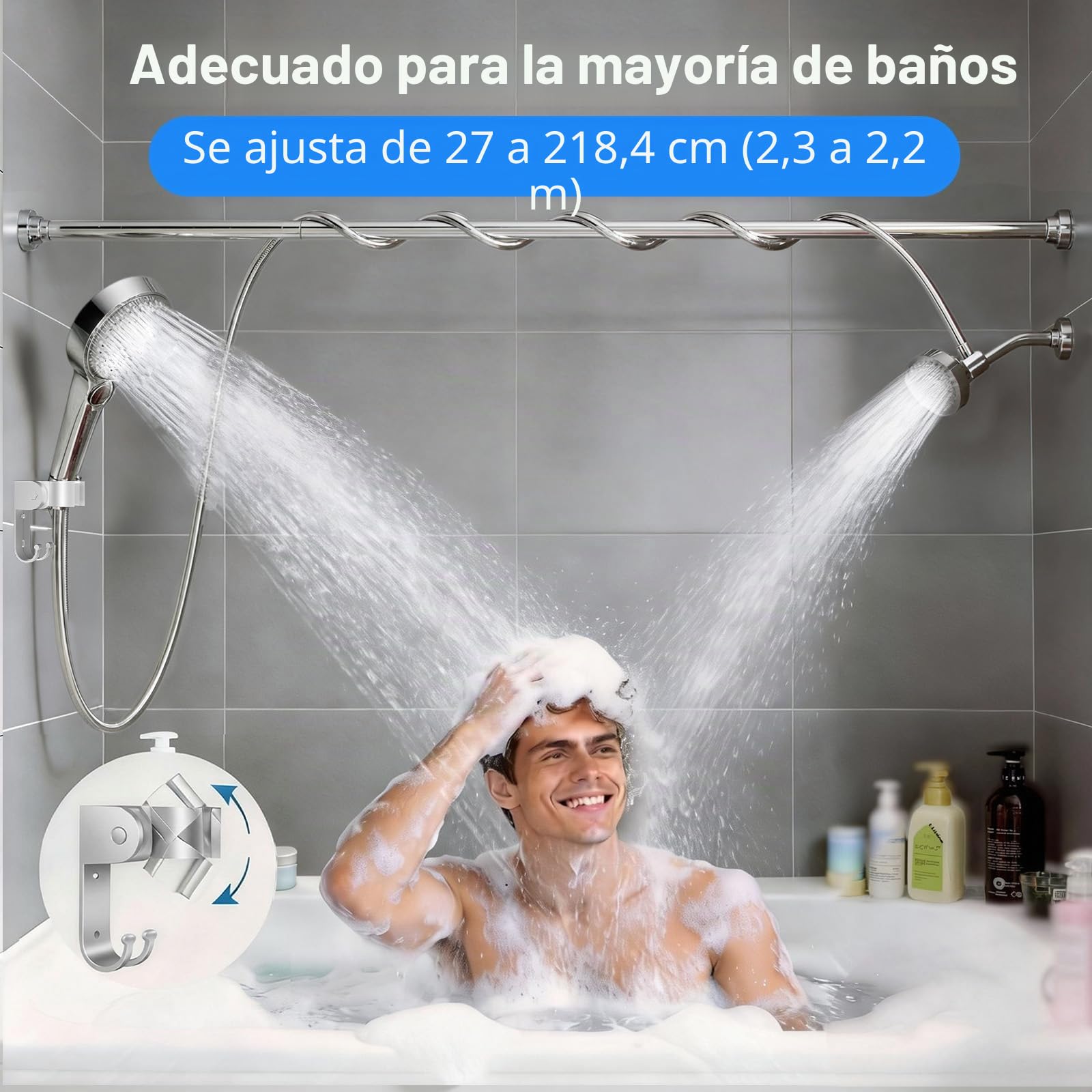 Cabezal de ducha doble con mano para parejas: cabezales de ducha dobles de alta presión para dos personas, sistema de dos cabezales de ducha ajustables con 3 ajustes de flujo para baño de 2