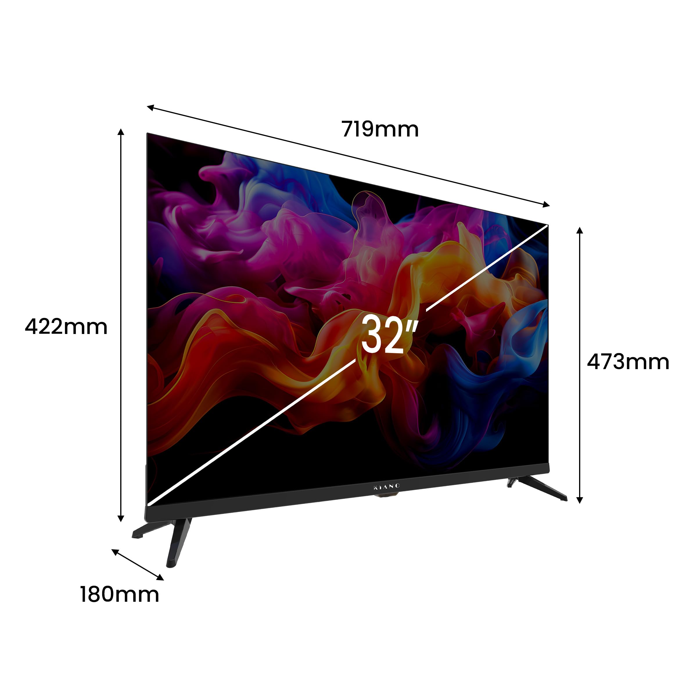 KIANO Elegance 32" Smart TV HD – VIDAA OS, D-LED, HDR, Dolby Digital Plus, Wi-FI, HDMI/USB, Triple Tuner DVB-T2/S2/C, PVR USB, Design sans Bordures