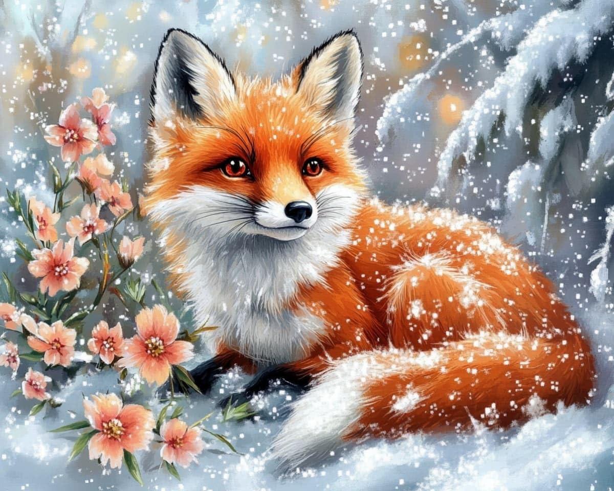 AxiangziK Counted Cross Stitch Kits 12x16 inchFox in the Snow pre-Printed Fabric Cross Stitch Set DIY Art Embroidery Kits Needlework Crafts