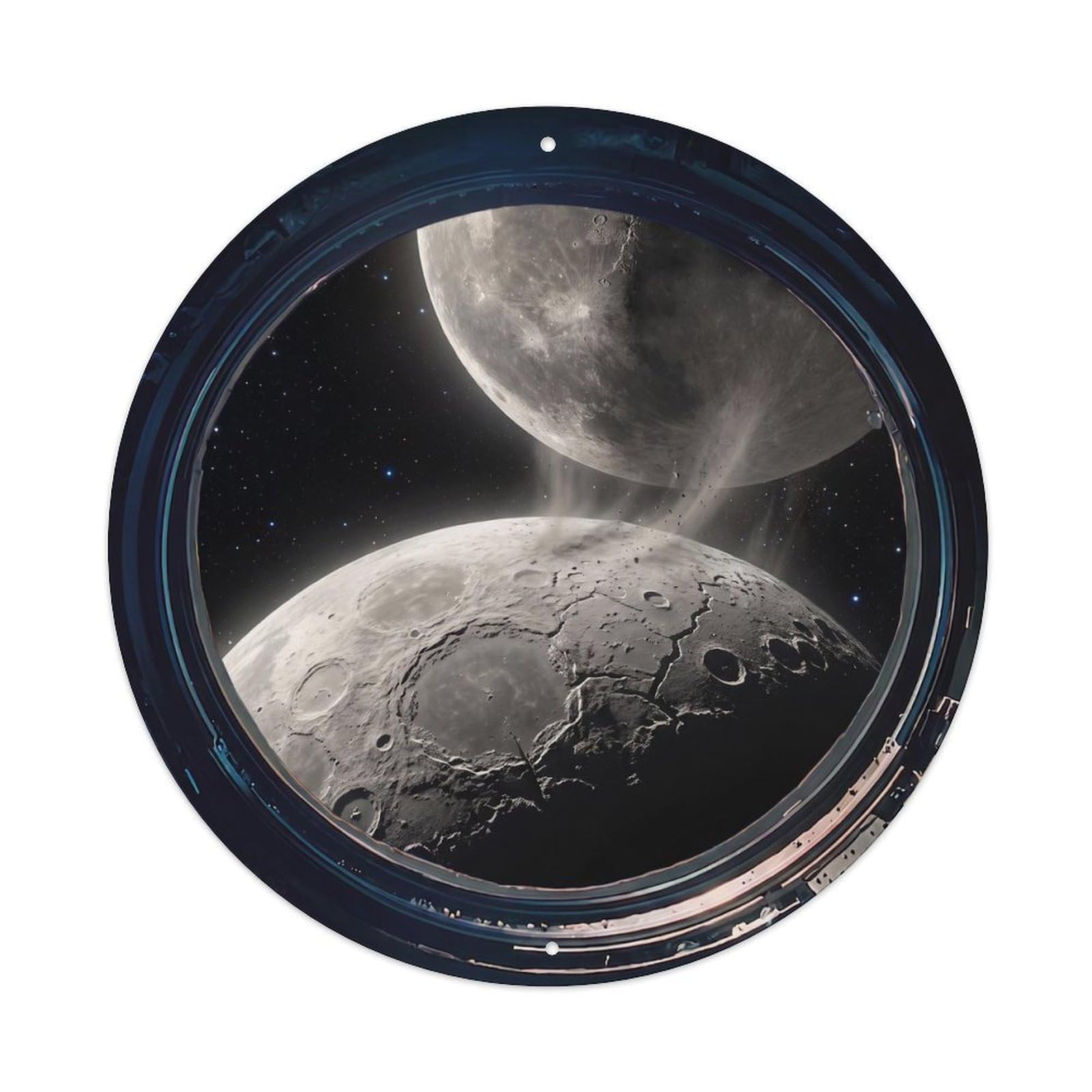 Dual Moon System Porthole View Metal Tin Sign