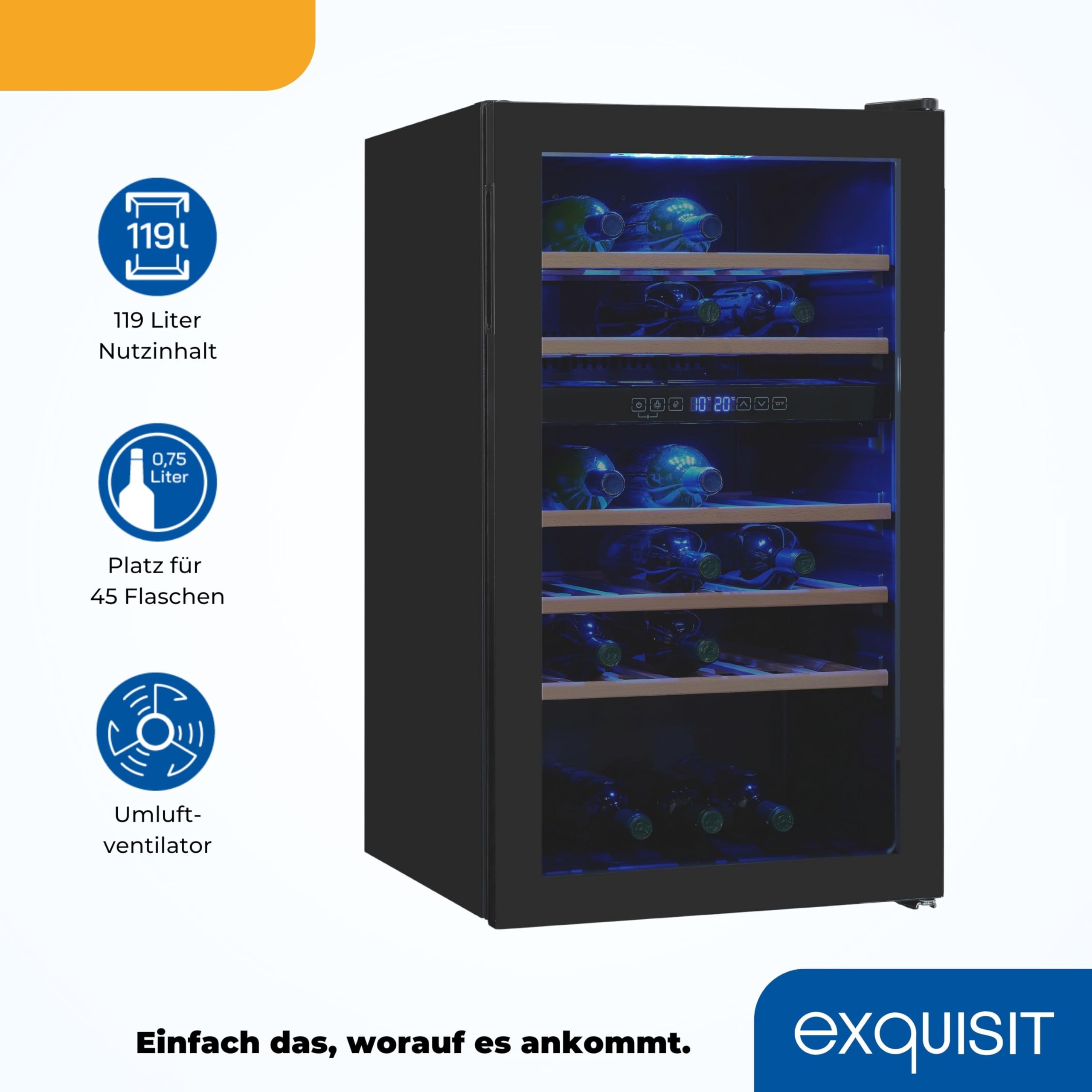 Exquisit Weinkühlschrank 2 Zonen - Weintemperierschrank für 45 Flaschen