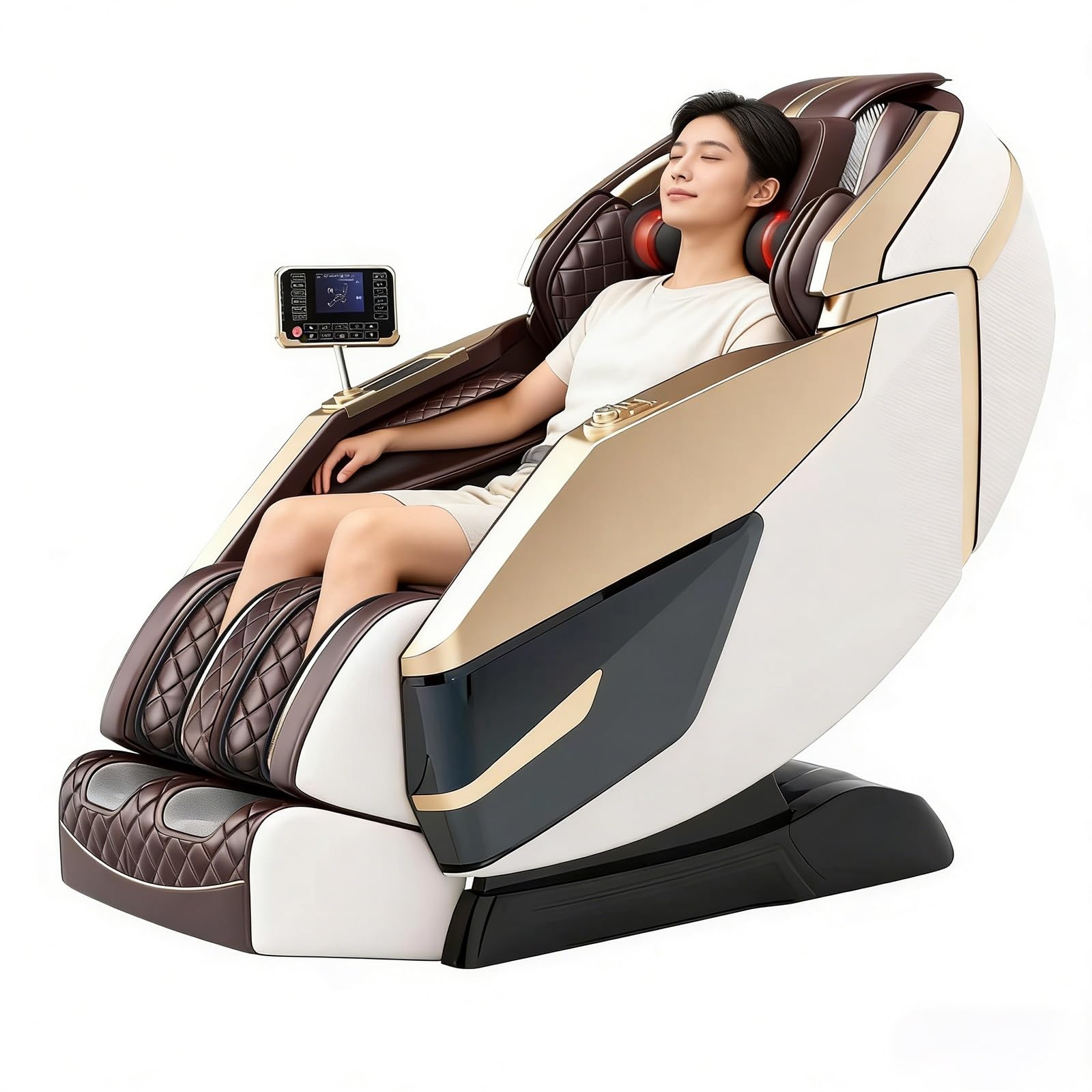 Sillón De Masaje De Lujo, Ajuste Automático De Masaje, Reclinable Avanzado, Ideals para Oficina En Casa(Bruin)