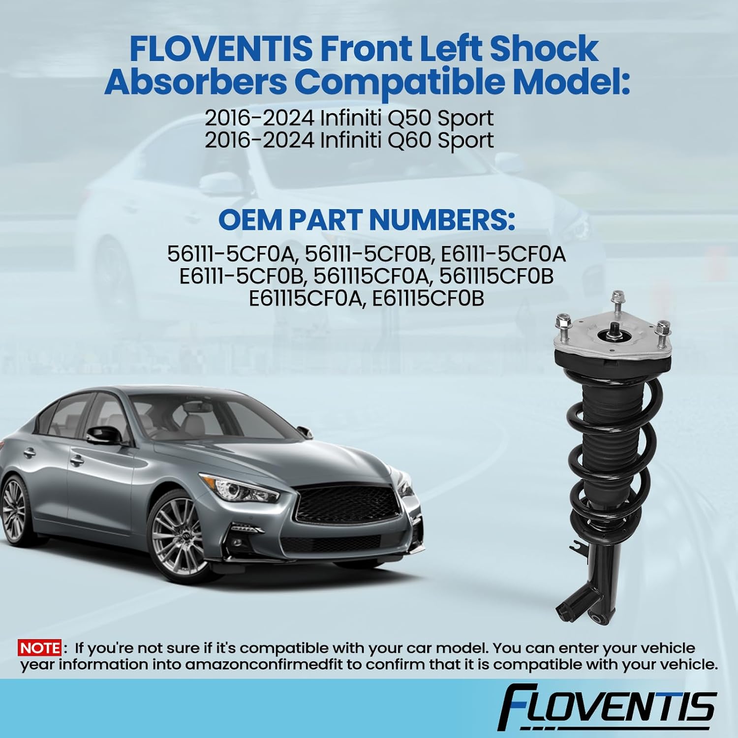 Shock Absorber Assembly for 2016-2024 Infiniti Q50 and Q60 Sport Car Front Left Air Struts OEM Replace# 56111-5CF0A, 56111-5CF0B, E6111-5CF0A (2S2417 x 1)