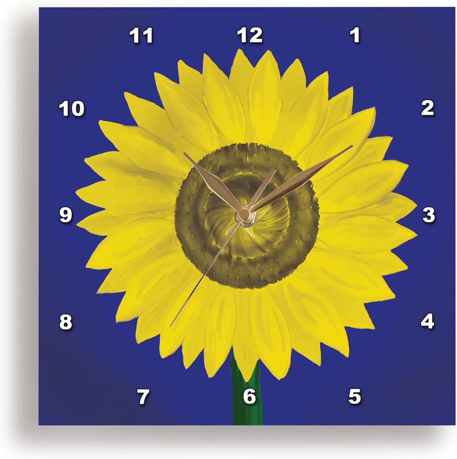 3D Rose 3dRose Giant Sunflower Digital Oil Painting in deep Blue and Yellow. -Wall Clock, 15-inch (DPP_123812_3)