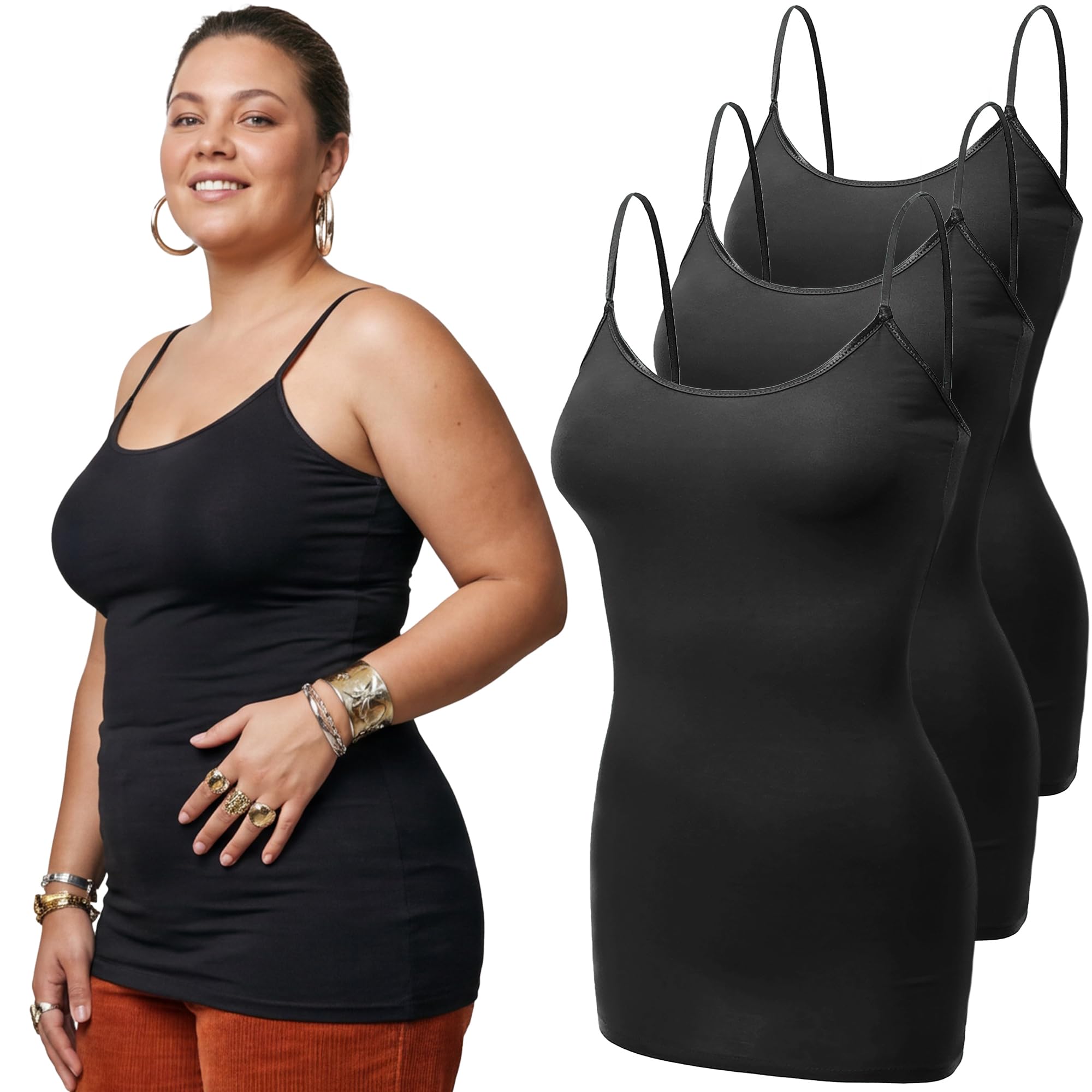 Emmalise Women's Basic Casual Long Camisole Adjustable Strap Cami Layering Top