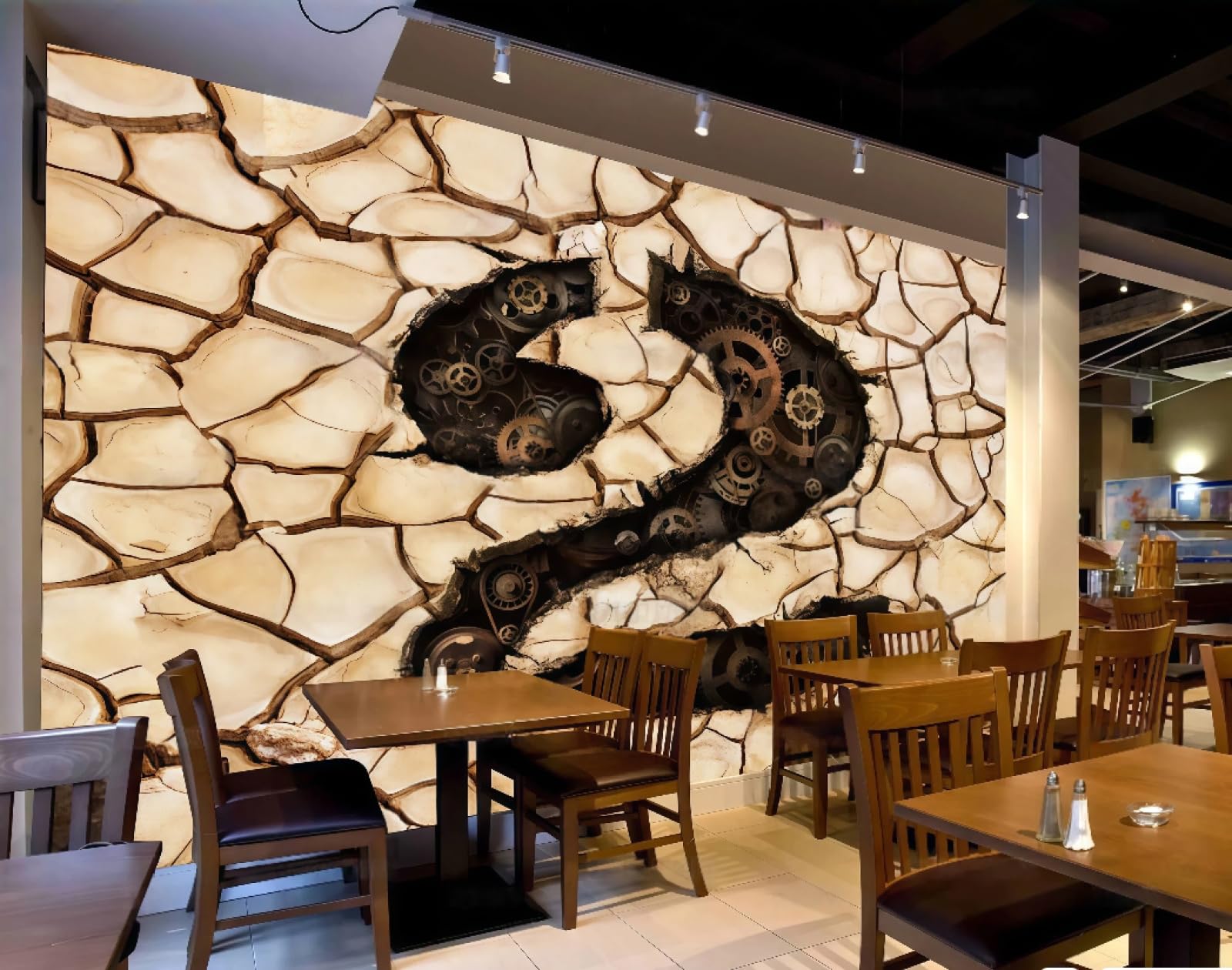 Rskjdghshd 3D Wallpaper Nostalgic Mechanical Gears Ground Crack Digital Theme Bar Western Restaurant Background Wall Mural Afternoon Tea Coffee Shop Wallpaper,,400X280cm