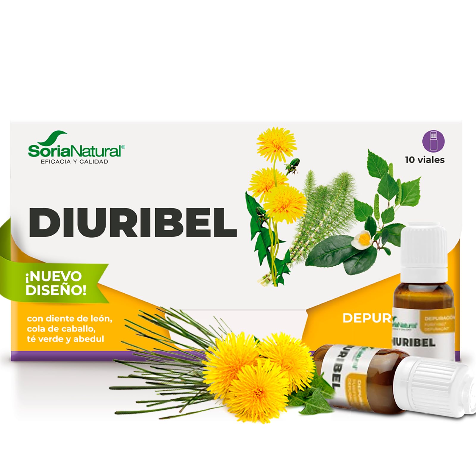 Soria Natural Diuribel Detox - Diurético para Eliminar Líquidos Retenidos y Depurar el Organismo - Diente de León, Cola de Caballo, Abedul - 10 Viales