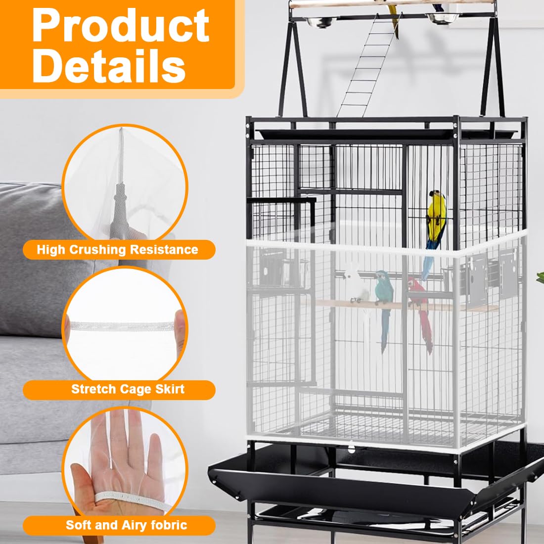 2 Pezzi Rete Protettiva per Gabbia Uccelli, Cattura Semi in Nylon per Gabbia Pappagalli, Adatta a Gabbie con Circonferenza 80-110 cm