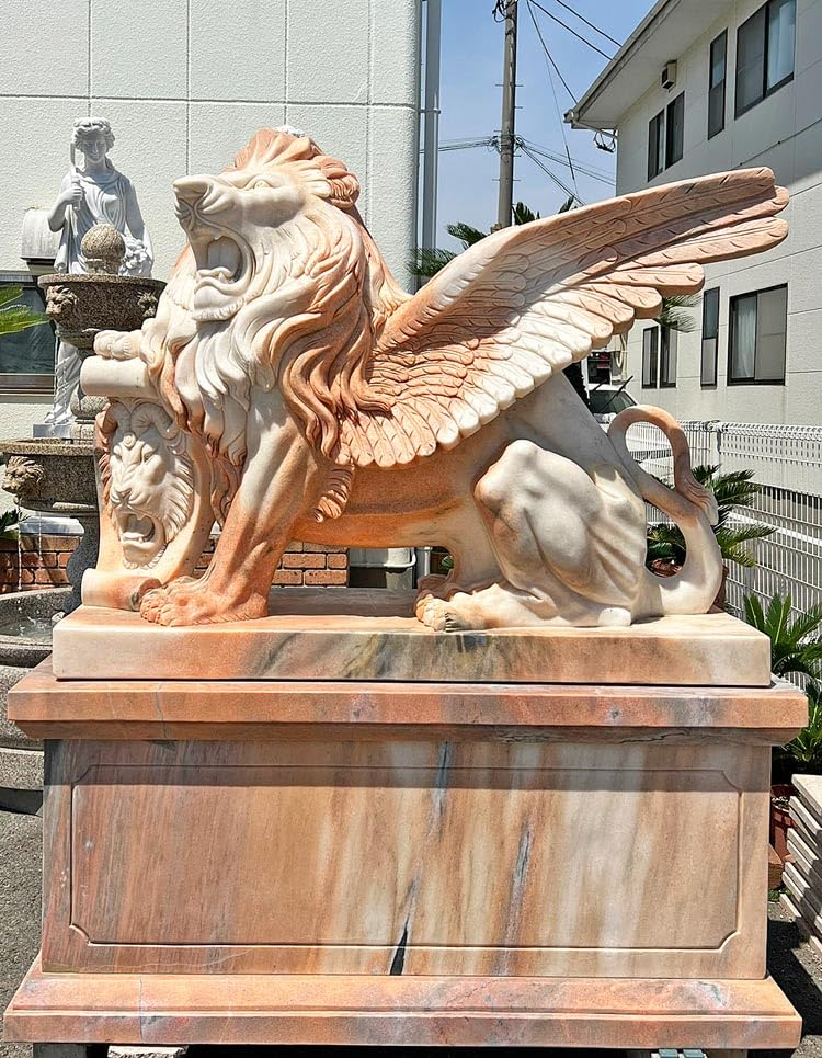Amazon.co.jp: 大型 天然大理石彫刻 翼を持つライオン 有翼の獅子 ペア