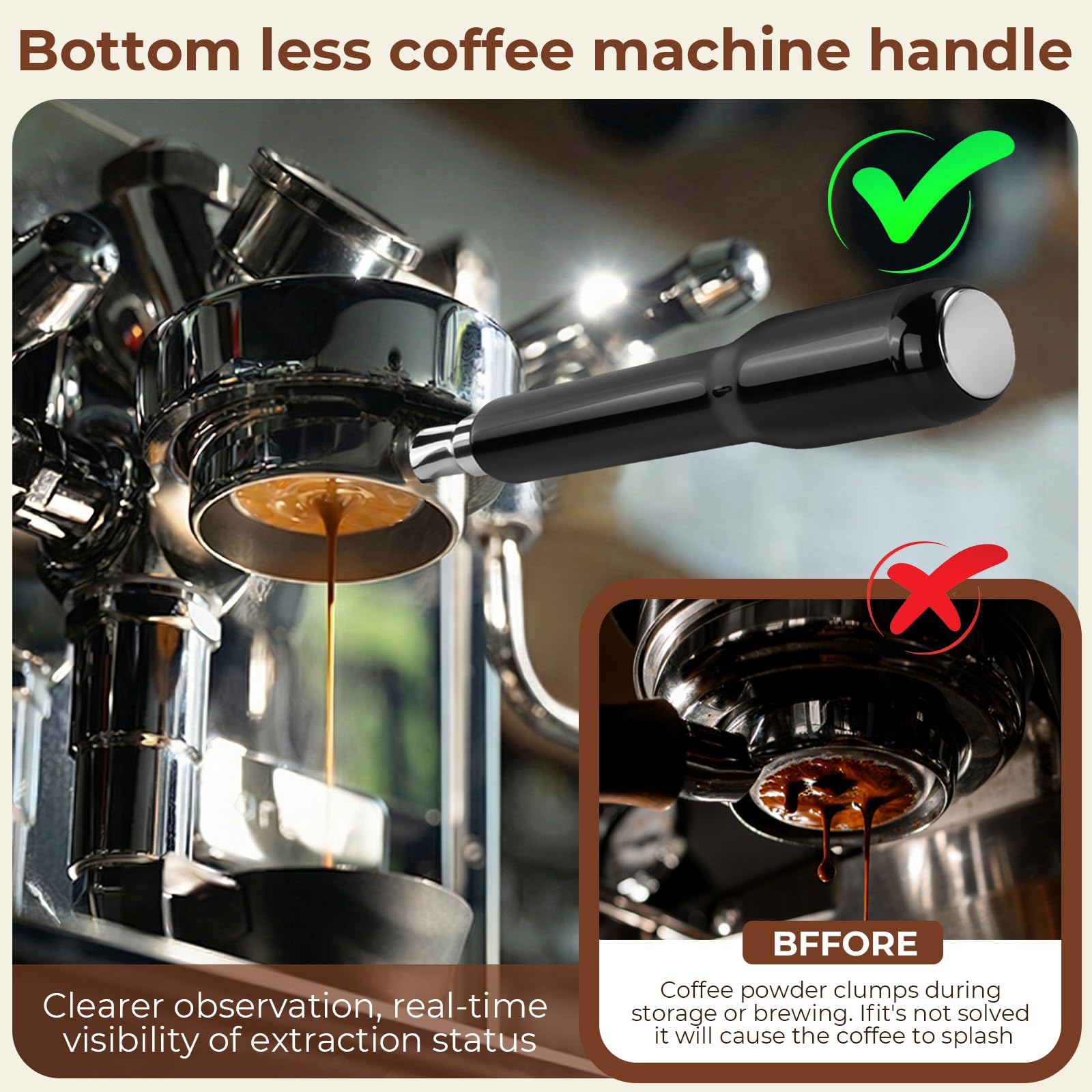 Portafiltro sin fondo de 51 mm con 3 Orejas Compatible con DeLonghi Dedica EC680/EC685/EC885, Portafiltro de Café con 2 Cesta de Filtro de Acero Inoxidable (Negro)