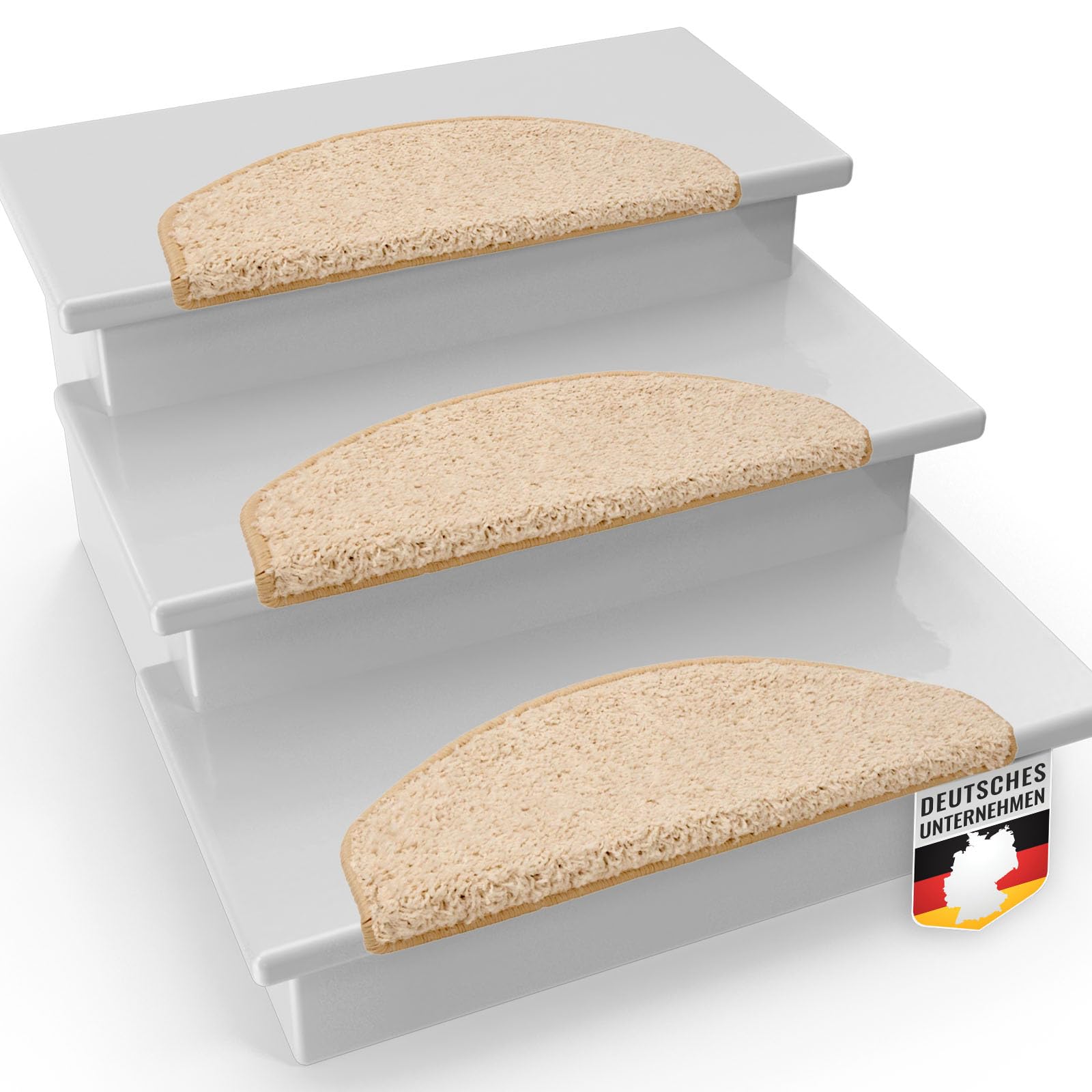 casa pura Barcelona Stair Treads Rectangular High Pile Stair Mats - 1 pcs Pieces, Beige (65 x 23.5 cm)