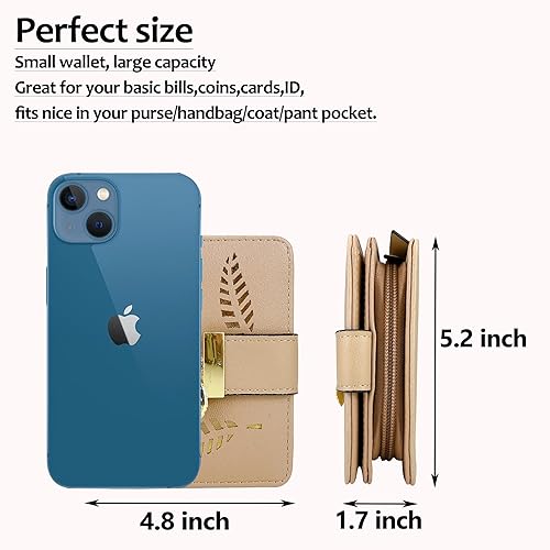 Miniatura 3 de VODIU Monedero corto de cuero para mujer, tamaño mediano, con hoja plegable, tarjetero, monedero pequeño, hebilla y cierre de embrague