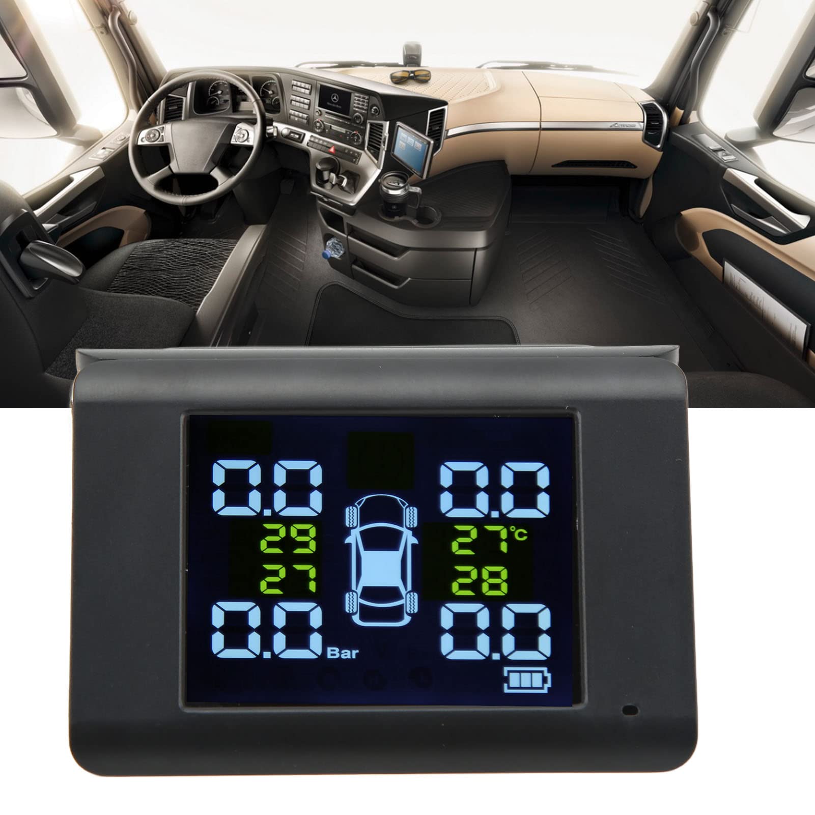 Focket Reifendrucküberwachungssystem, Drahtloses Solar-TPMS-Reifendrucküberwachungssystem mit 4 Externen Sensoren, LCD-Display, Echtzeit-Druck- und Temperaturwarnungen für Auto, Wohnmobil