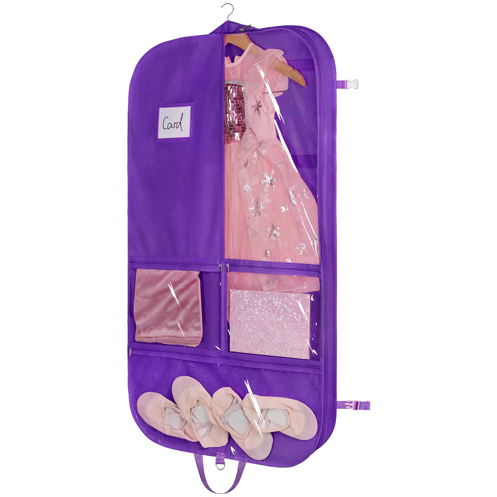 Univivi Costume Garment Bag for Hanging Clothes 40 Inch Sport Competition Cover Bag With 3 Clear Zipper Pockets